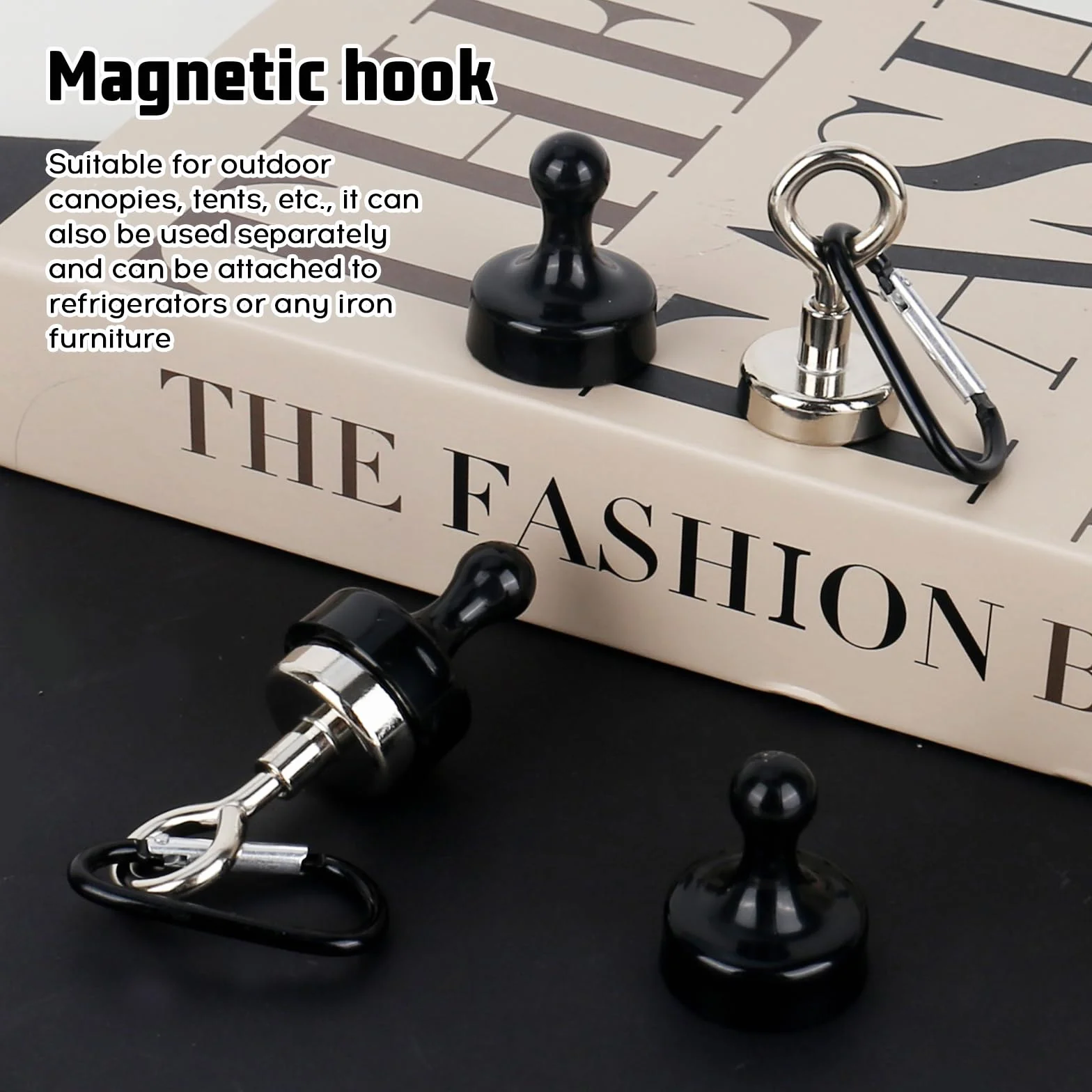 4 sztuki czarnych haczyków magnetycznych, ekstra mocne magnesy z haczykami