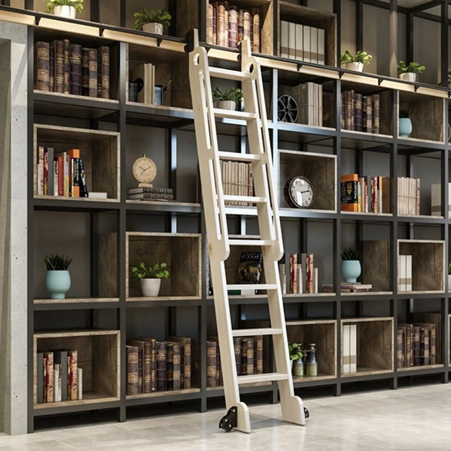 Czarny zestaw biblioteki przesuwnej z okrągłą szyną 3 m