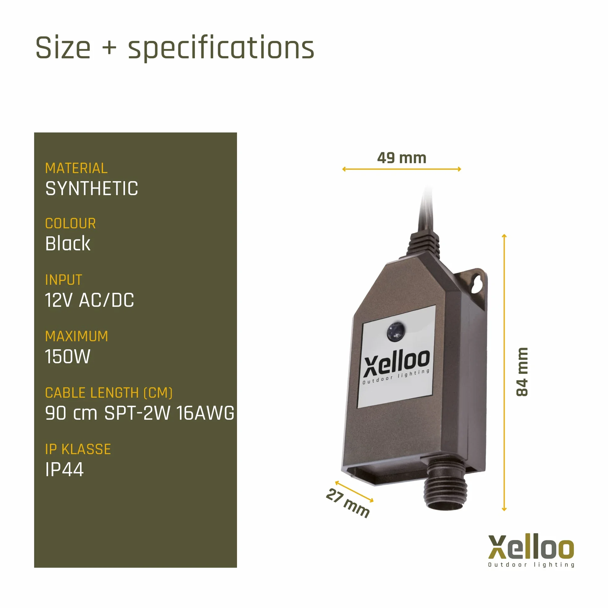 Xelloo® Czujnik oświetlenia zewnętrznego do automatycznego włączania świateł o zmierzchu - pasuje do wszystkich lamp zewnętrznych Xelloo 12V - można łatwo zamontować między istniejącymi kablami