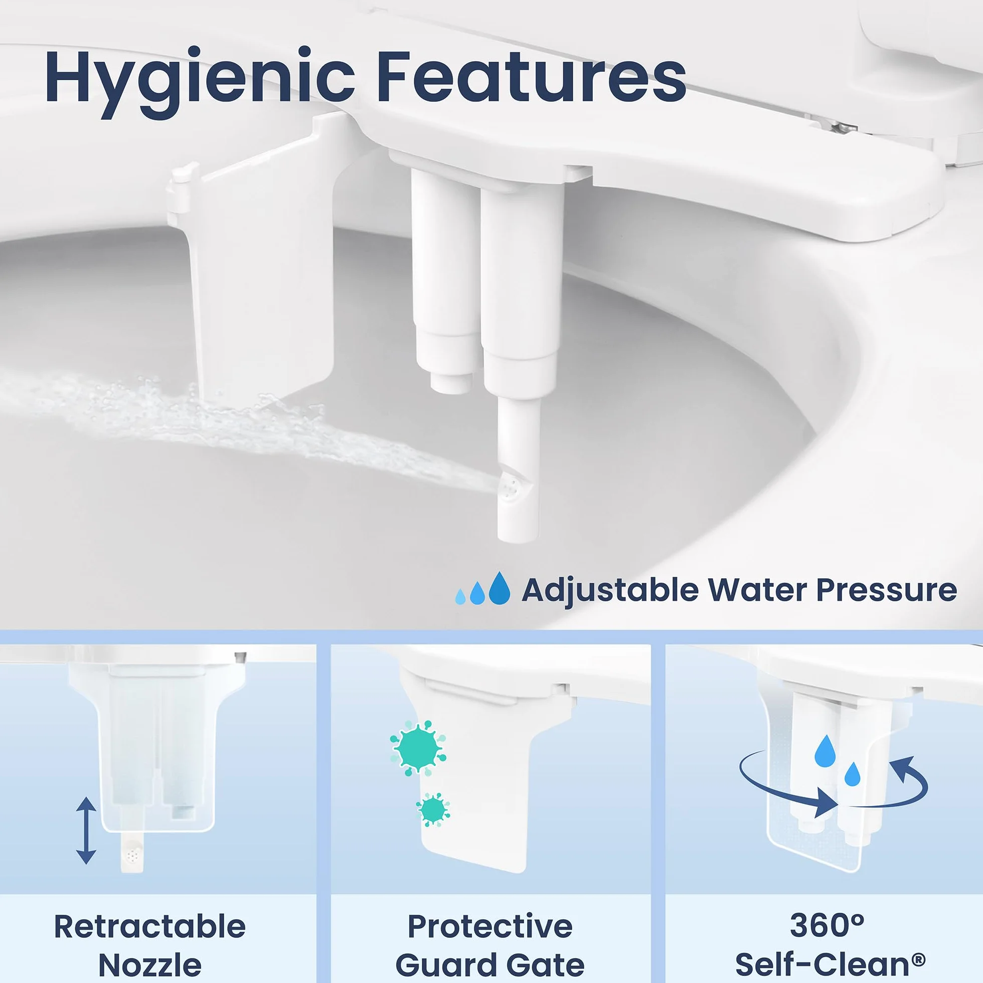LUXE Bidet NEO 320 Plus mocowanie deski sedesowej chromowane z zawiasami EZ-Lift podwójnymi dyszami samoczyszczenie 360°