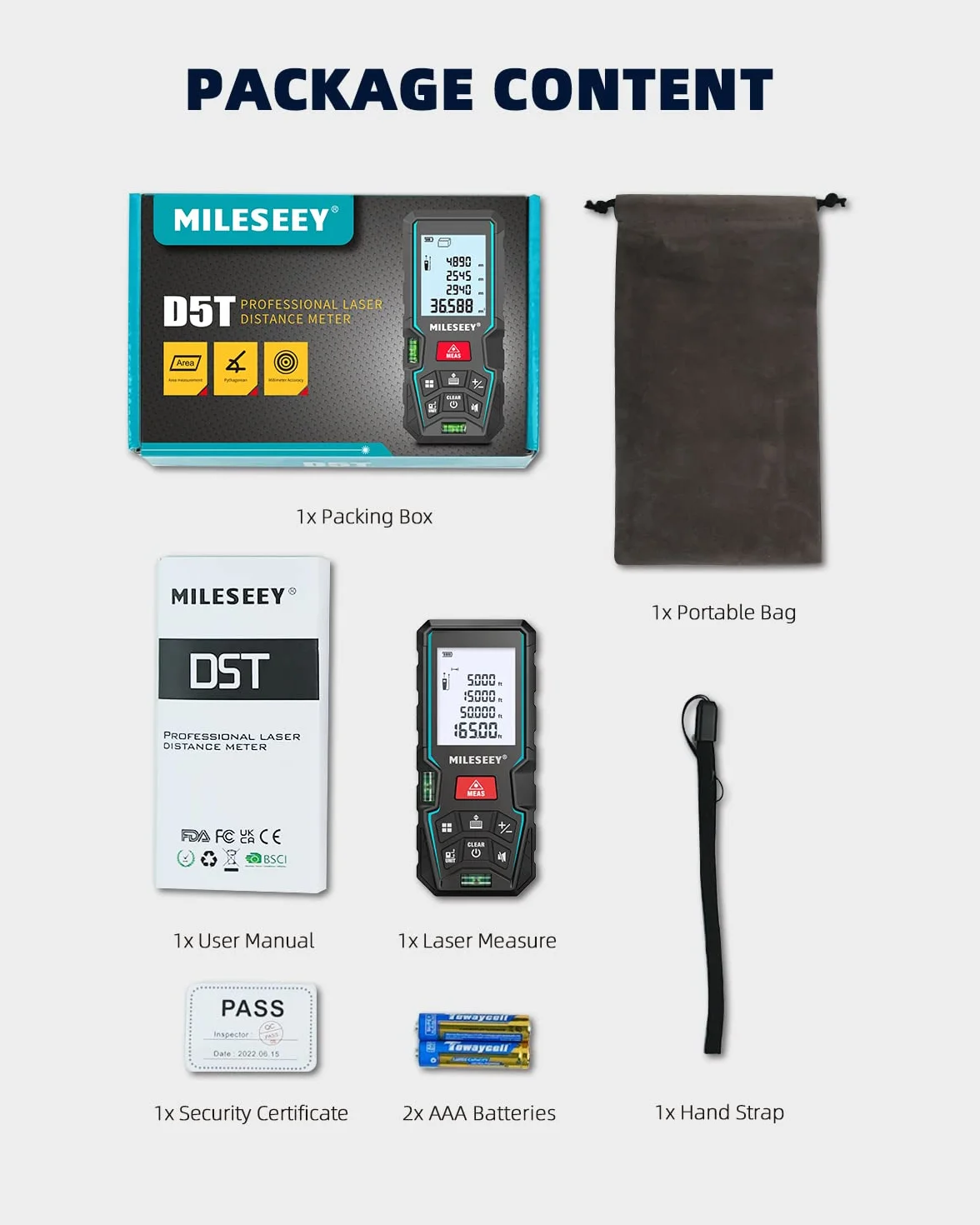 MiLESEEY Dalmierz laserowy D5T-50M 50m dokładność ±2mm podświetlany ekran LCD