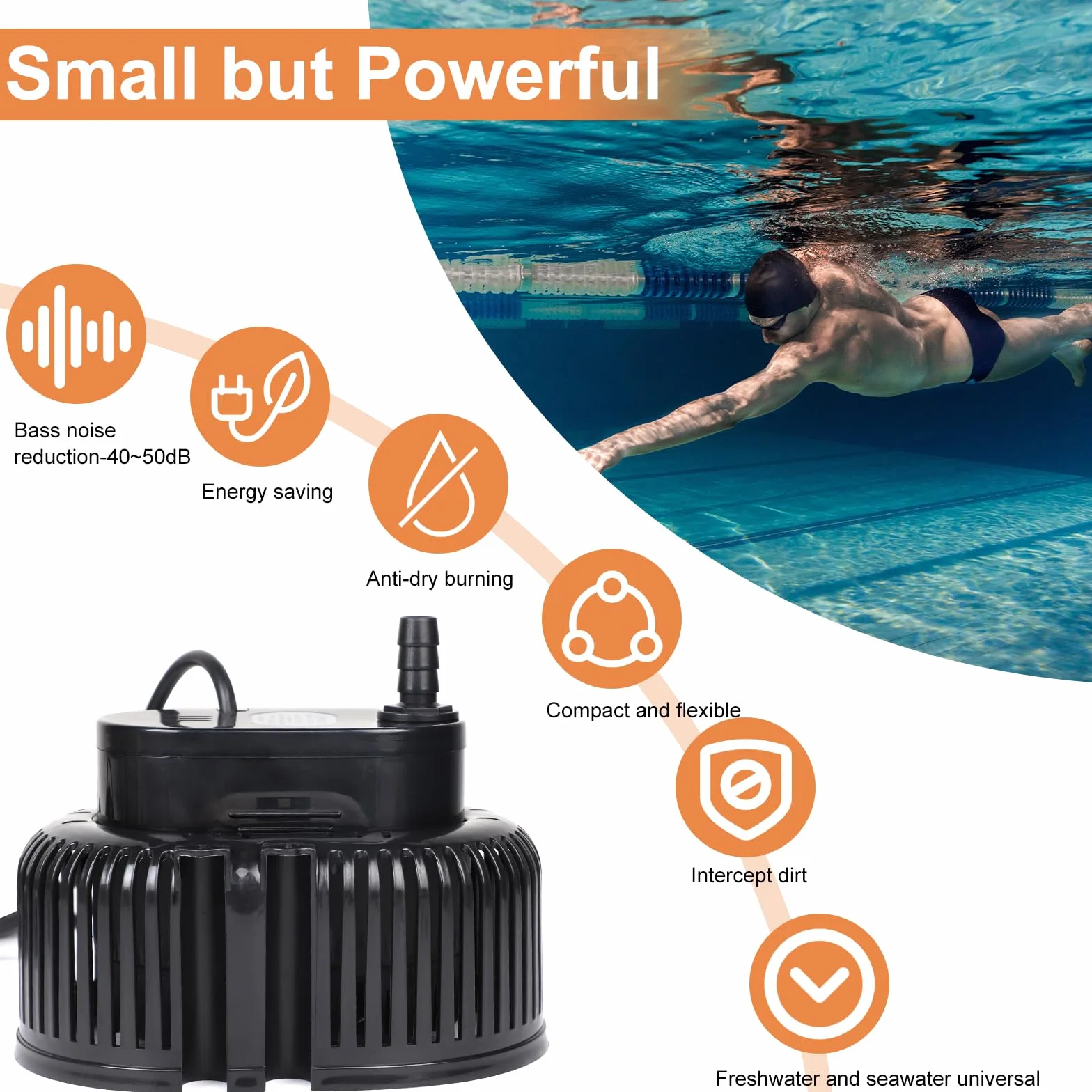 EFUTURETIME Pompa zatapialna 75 W mała pompa do stawu 2500 l/h pompa filtrująca bez pływaka z kablem 7,2 m, 3 różne adaptery, wąż 5 m, 2 zaciski (czarny)