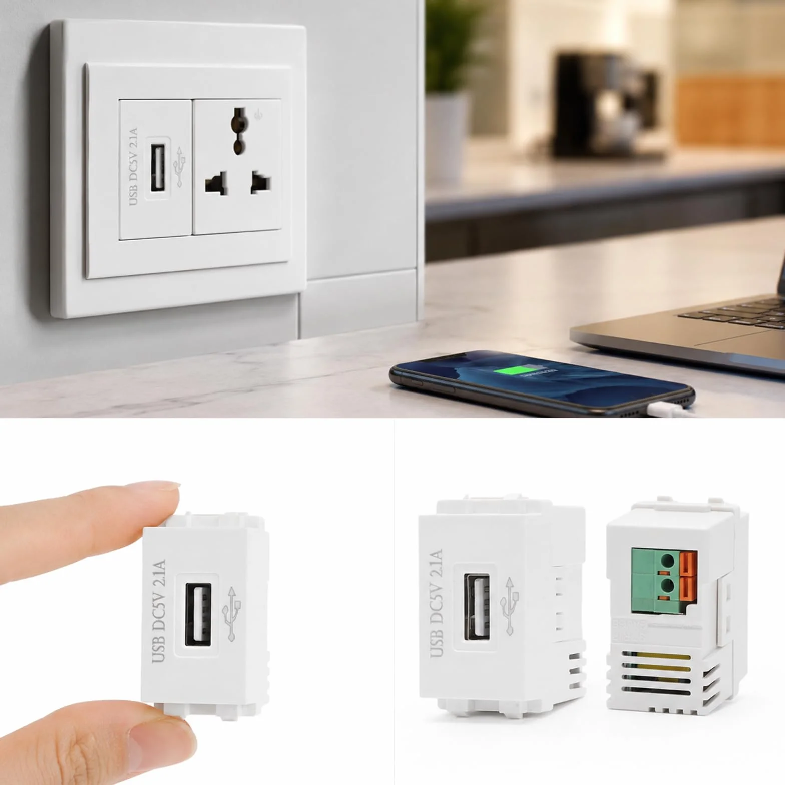 Adapter przełączający USB 220 V 5 V 2,1 A do telefonów i urządzeń USB (3)