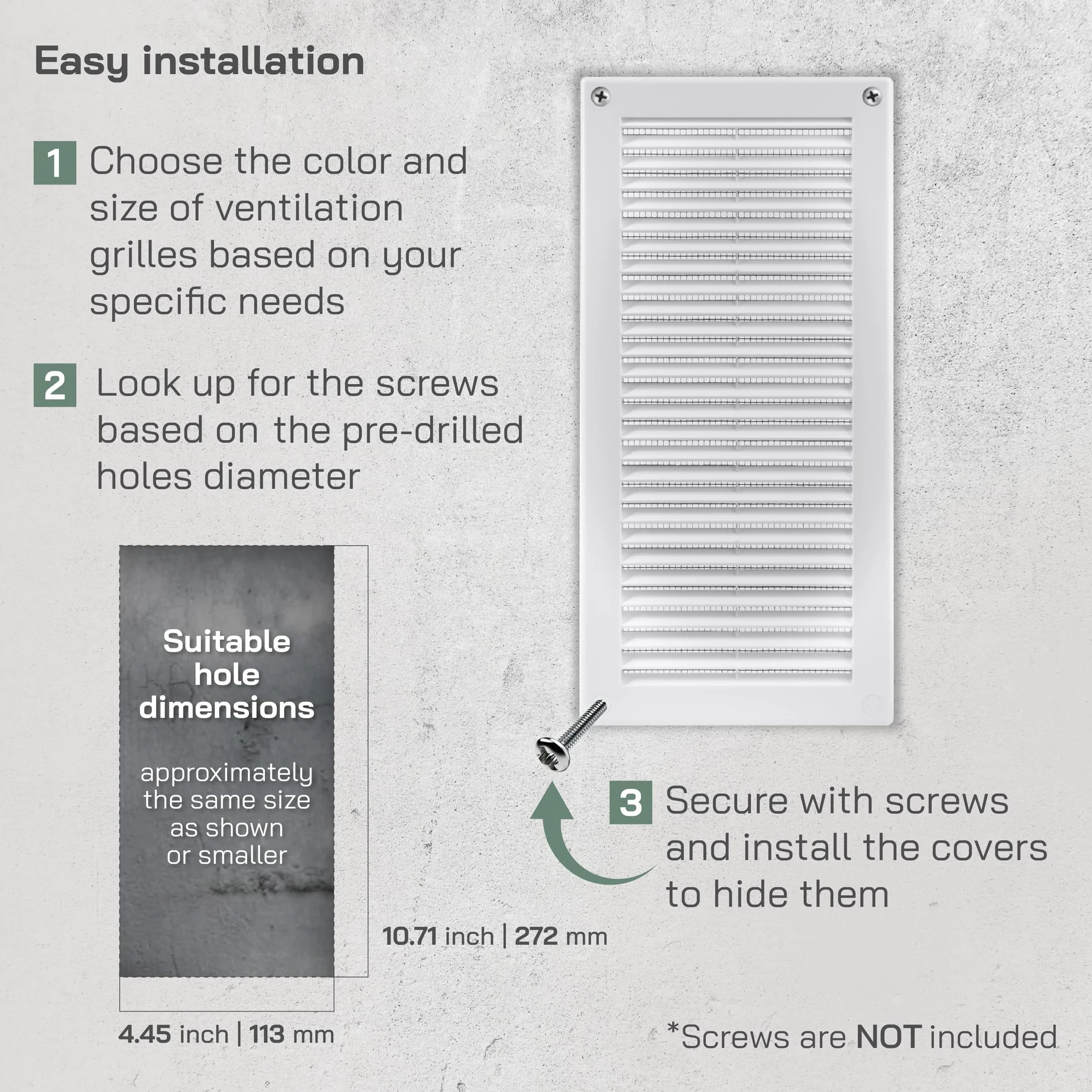 Vent Systems 310 x 150 mm Biała Osłona Wentylacyjna Płaska Prostokątna z Moskitierą Kratka Wentylacyjna HVAC