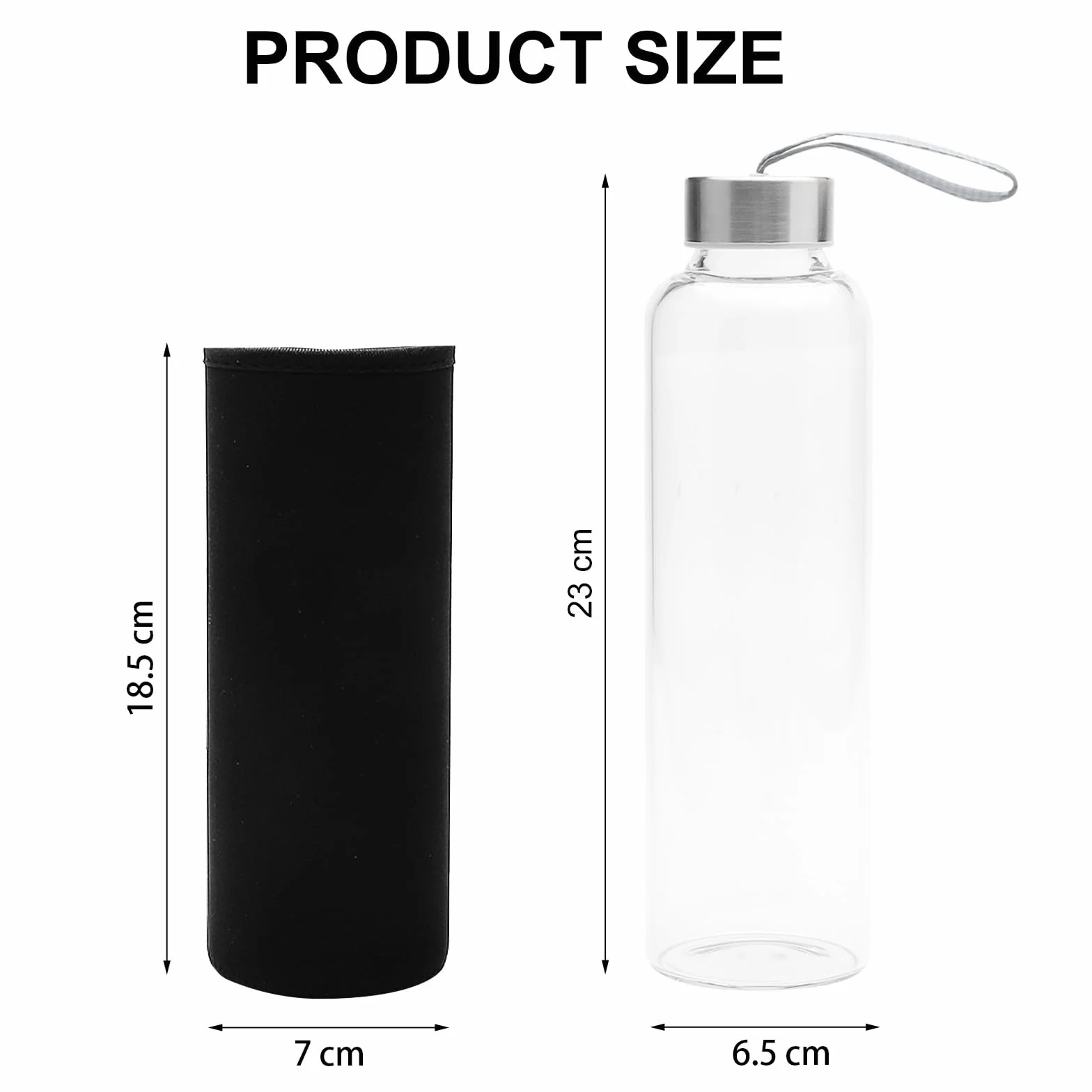 DAWRIS Butelka na wodę 550 ml, szkło neoprenowe, szkło borokrzemowe, szczelna, izolowana, idealna na kemping, wędrówki, podróże, jogę, kuchnię, dom, biuro i szkołę