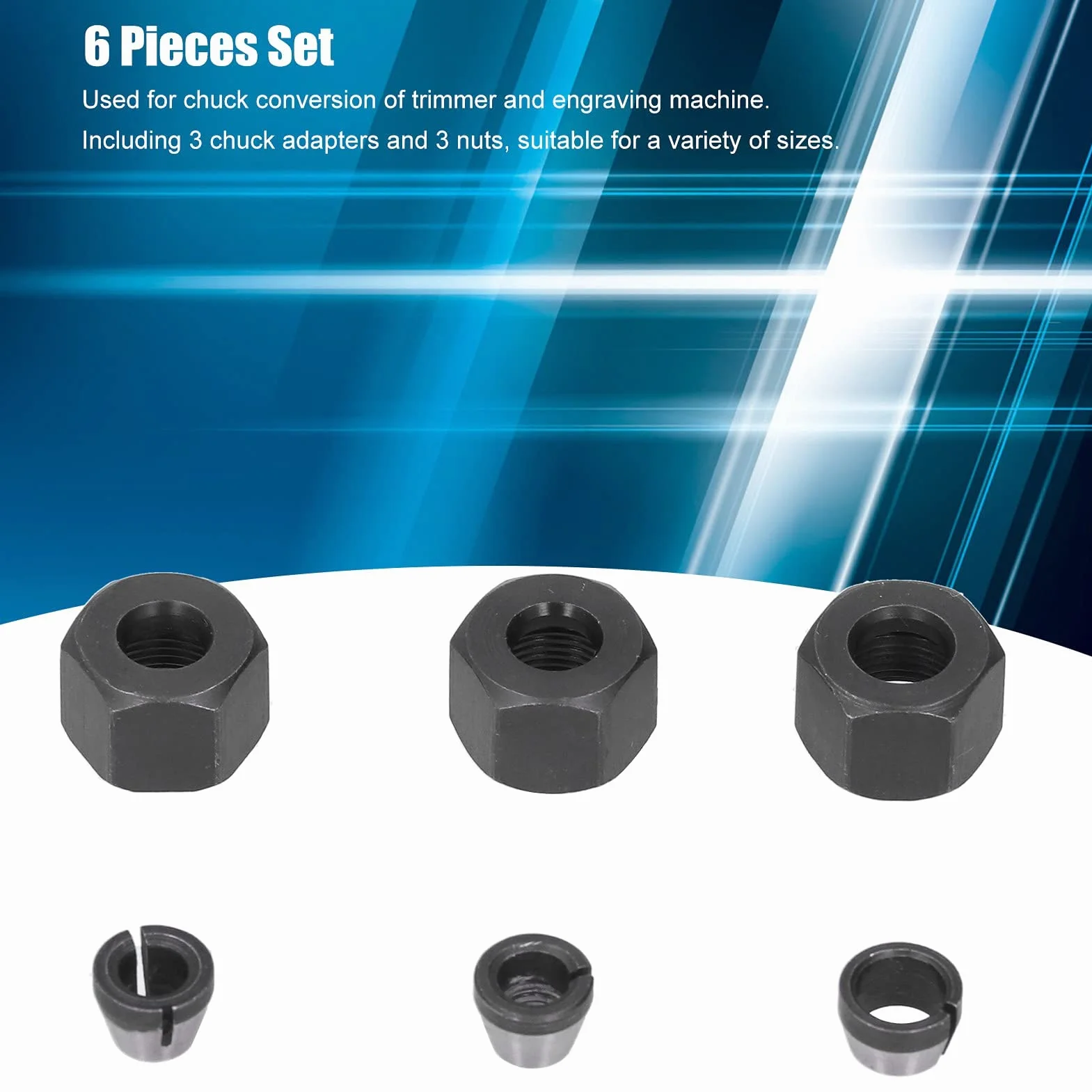 Adapter Zaciskowy Router Collet 6mm 6.35mm 8mm Zestaw z Nakrętką Uchwyty ze Stali Węglowej do Trymera Grawerka
