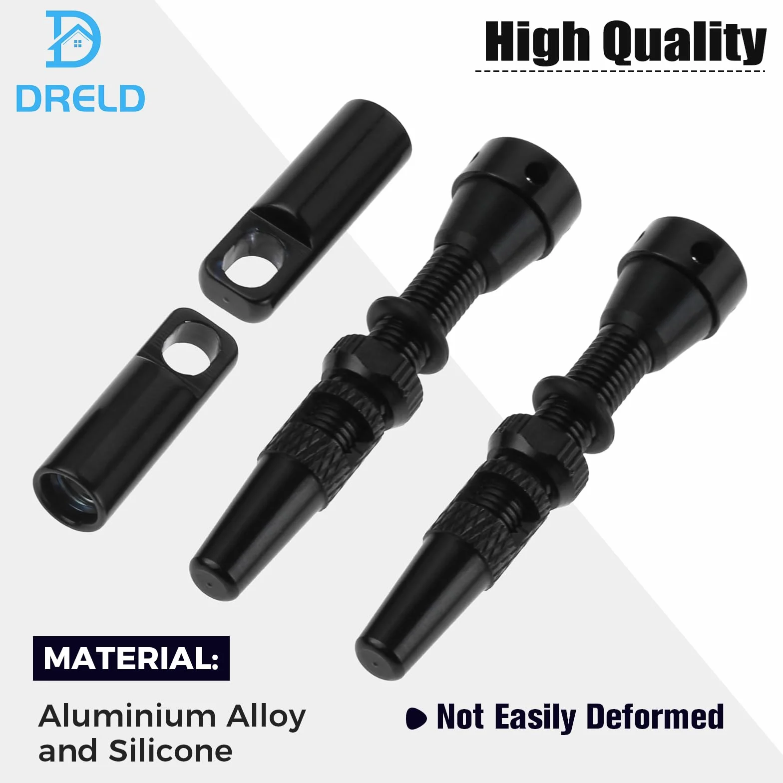 DRELD 2 sztuki bezdętkowych zaworów rowerowych 44 mm, 1 para zaworów Presta Tubeless, MTB, bezdętkowy stop aluminium Presta, trzpień zaworu Tubeless Presta (44 mm, czarne)