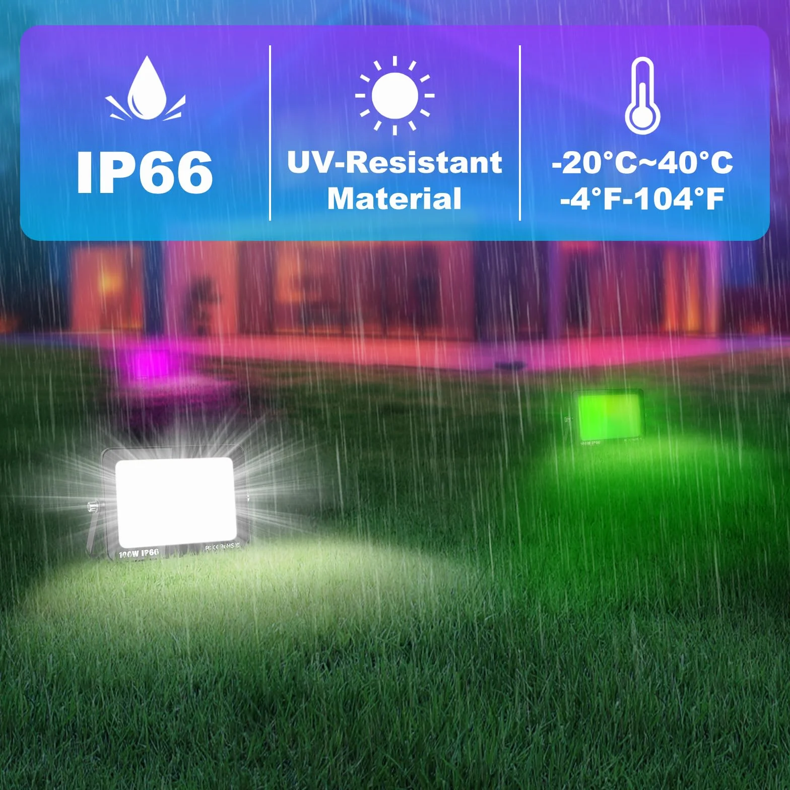 RIGIDON Zewnętrzny reflektor LED RGB 200 W 20000 LM IP66