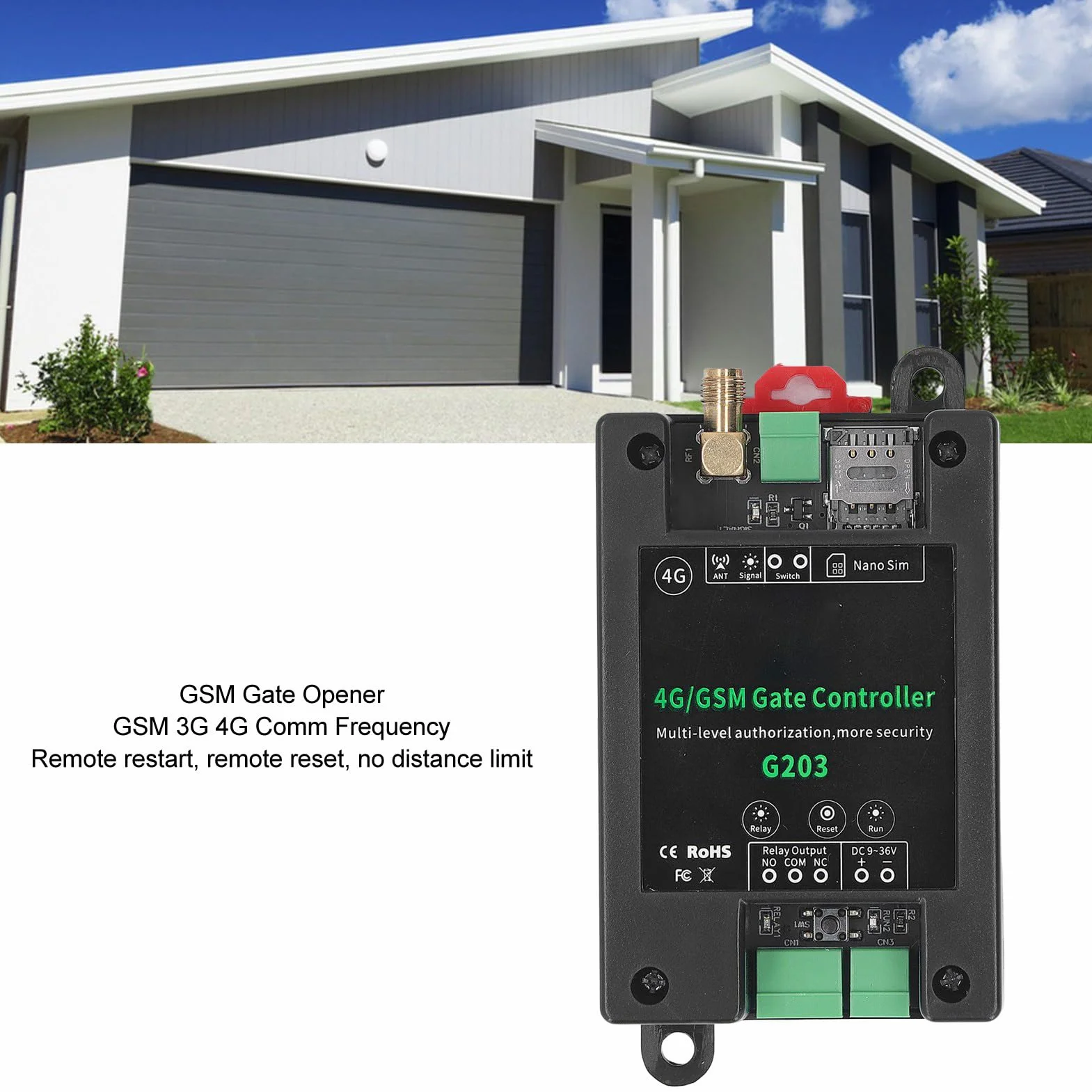 GSM G203 Przekaźnikowy Łącznik do Otwierania Bramy 3G 4G DC9V-36V