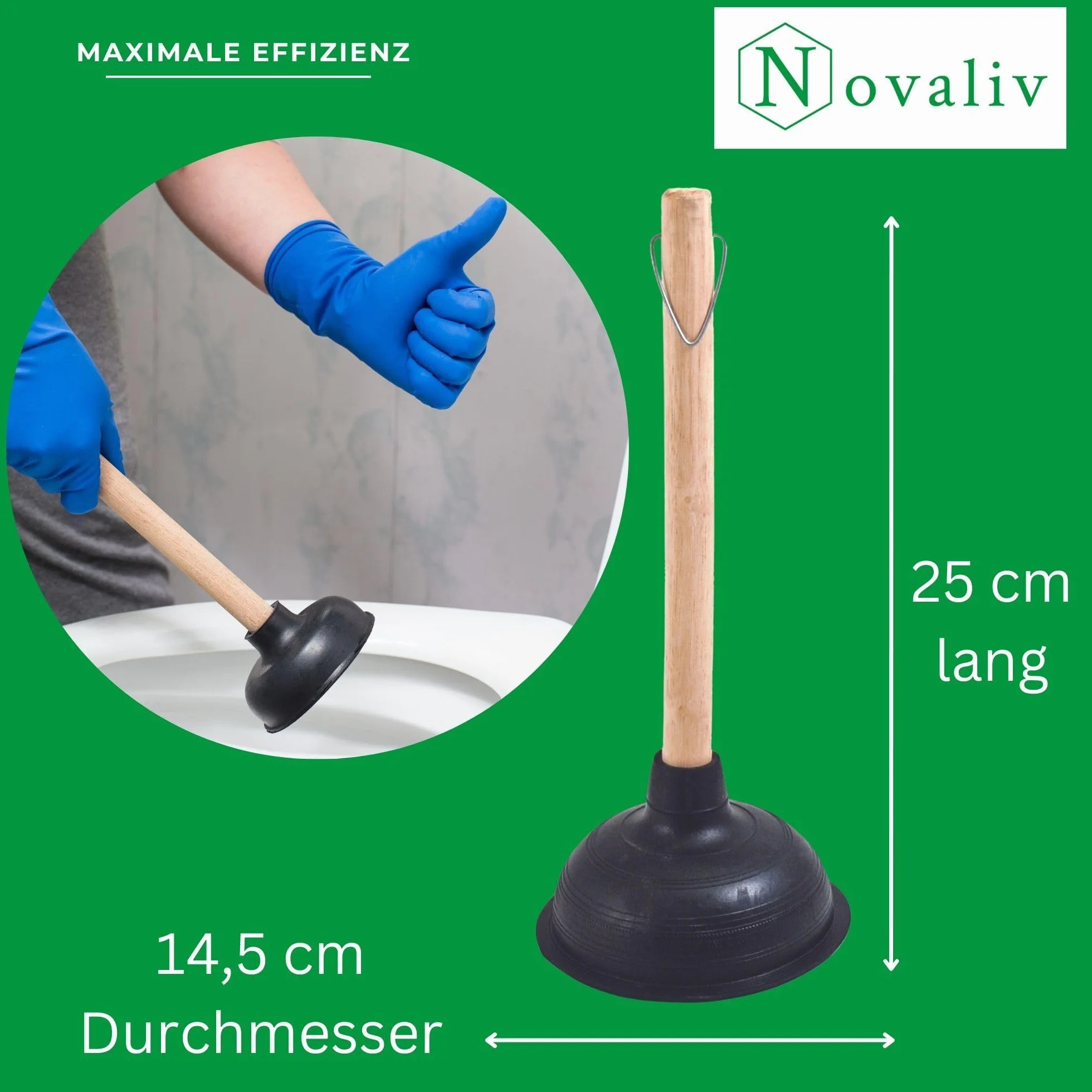 Novaliv Przepychacz do zlewu 140 mm z drewnianą rękojeścią do toalety WC