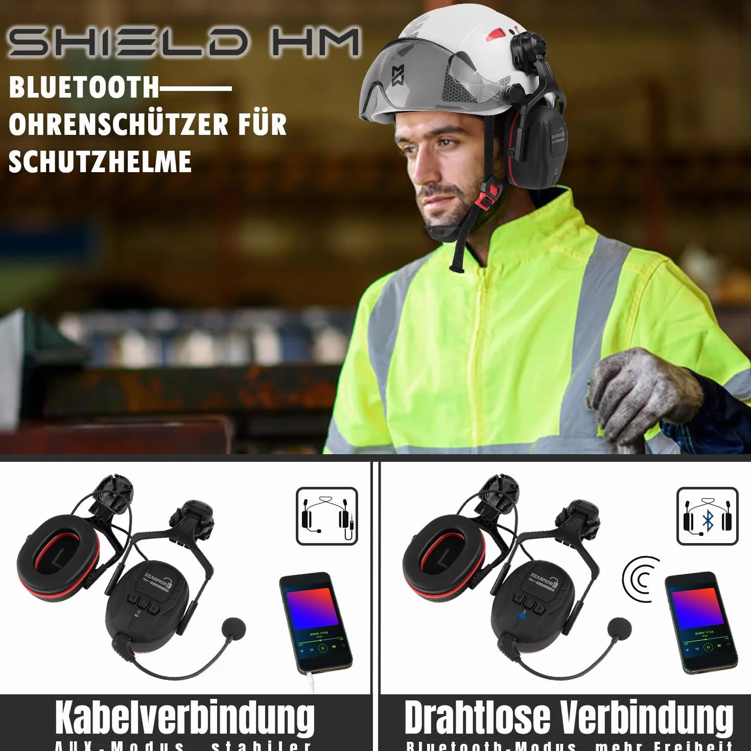 HEARMOR Ochrona słuchu Bluetooth SNR 32 dB, zamocowana na kasku