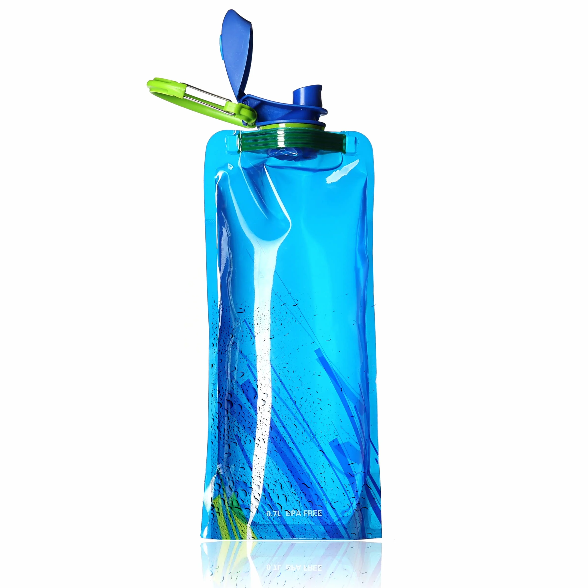 Ganzoo worek/butelka na wodę 700 ml trinktüte, składany pojemnik na napoje z karabińczykiem, szczelne zamknięcie gwintu i ustnika, BPA free, nadaje się do zmywarki, 3 szt., czarny niebieski biały