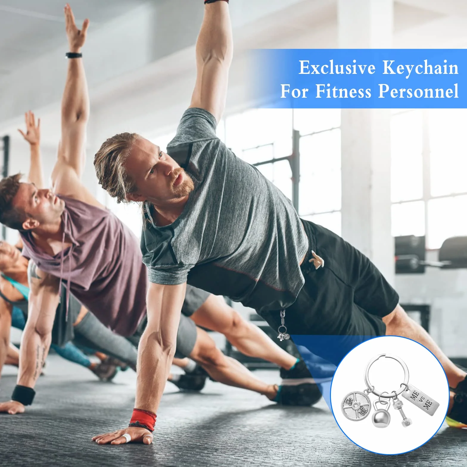 2 breloczki do kluczy z krążkiem do hantli, fitness, do studia fitness, breloczków do kluczy, dla mężczyzn, kobiet, dzieci, jako prezent, pamiątka, srebro, jeden rozmiar