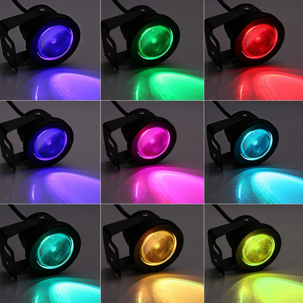 OÅwietlenie podwodne 12V 10W z pilotem, diody LED multi RGB Wodoodporne oÅwietlenie LED Lampa staw ogrodowy, podwodne oÅwietlenie zmieniajÄce kolor na basen, akwarium, fontannÄ (czarne)