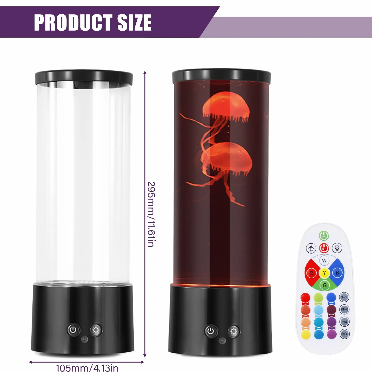 Lampa LED z meduzami LED, 17 kolorów i 4 tryby świecenia, Bluetooth Jellyfish Lamp z pilotem zdalnego sterowania, USB, nastrojowe światło do sypialni