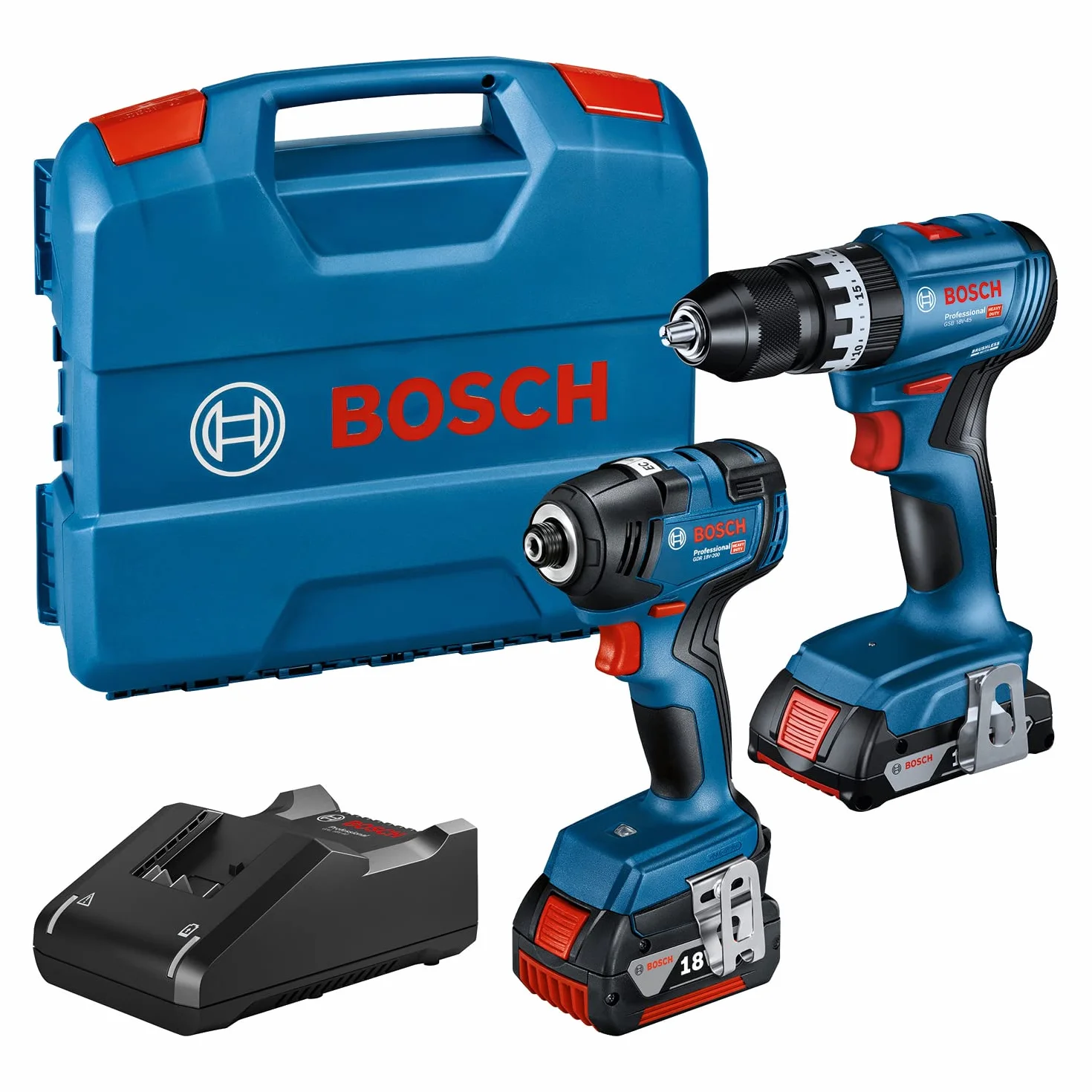 Bosch Professional GDR 18V-200 GSB 18V-45 Zestaw Narzędzi Czarny Niebieski