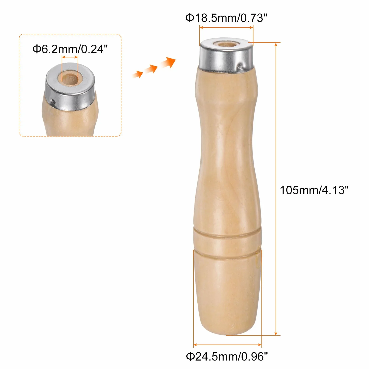 QUARKZMAN Drewniany uchwyt pilnik Ergonomiczne uchwyty 4,13" 6,2 mm Okrągły otwór metalowy kołnierz do plików metalowych 8"