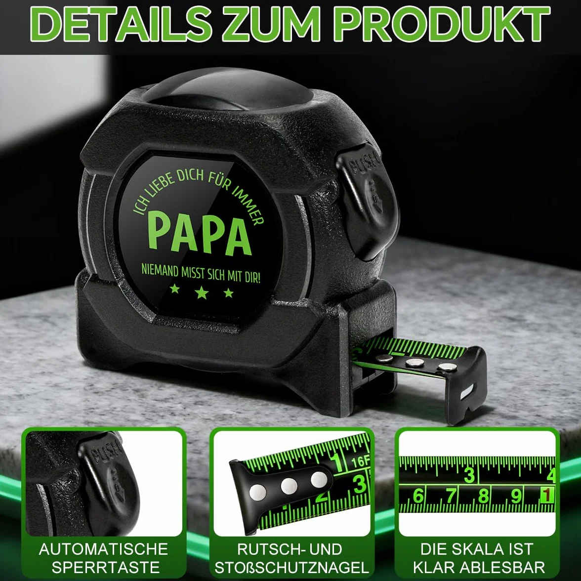 Taśma miernicza do papa zielona