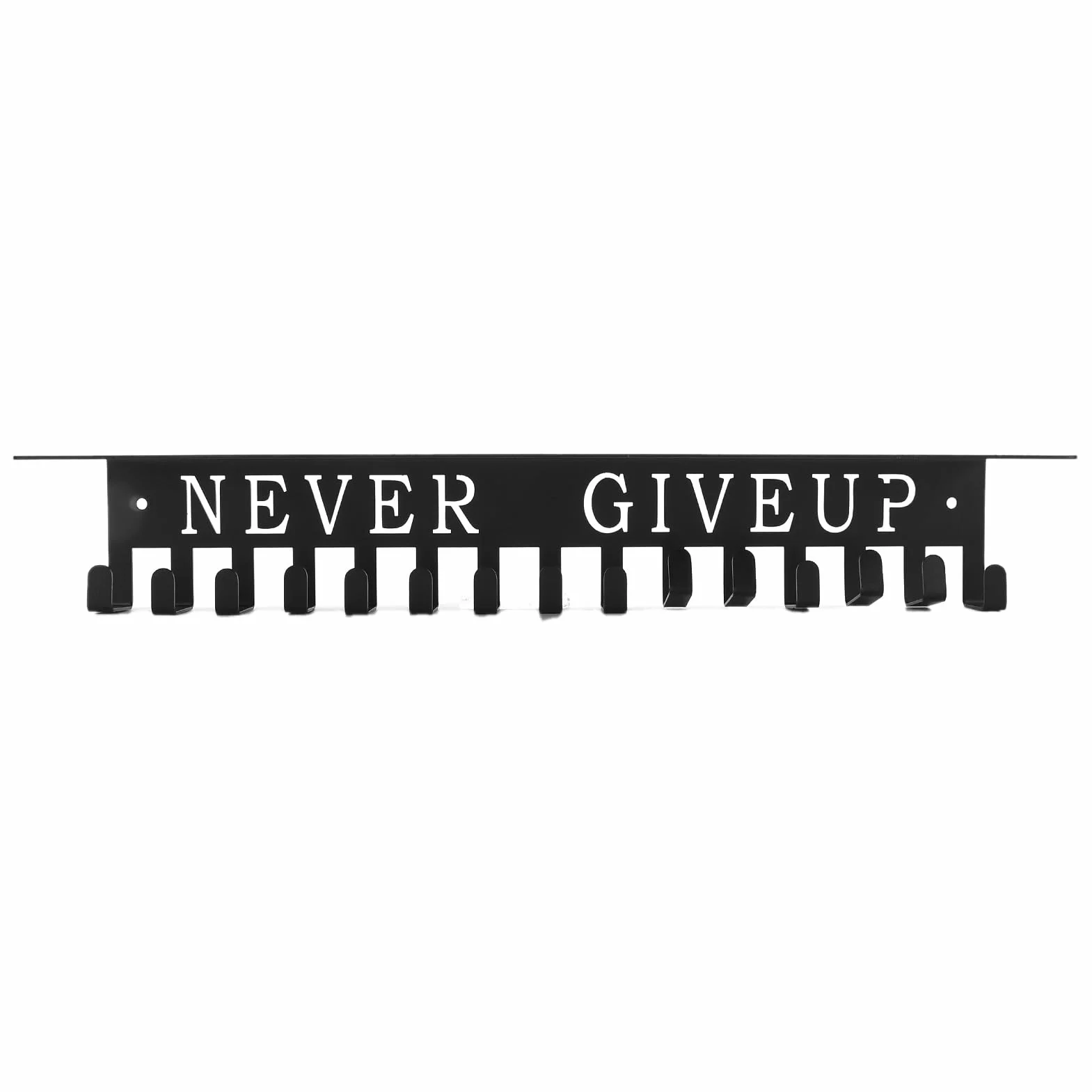 Cryfokt Never Give Up Wieszak ekspozycyjny na medal, ze stali węglowej, uchwyt na medal, rama z haczykami, solidny wodoodporny sportowy organizer do przechowywania medali do zawieszania kluczy, medali