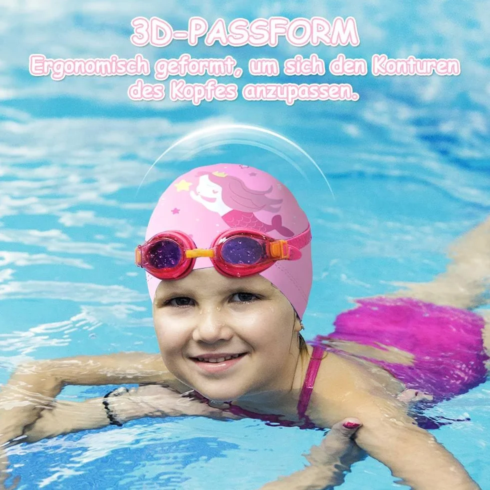 Dreamil Czepek pływacki dla dzieci, czepek kąpielowy, wodoszczelny czepek pływacki dla dziewcząt, elastyczny czepek pływacki dla dzieci w wieku 6-14 lat, fioletowy