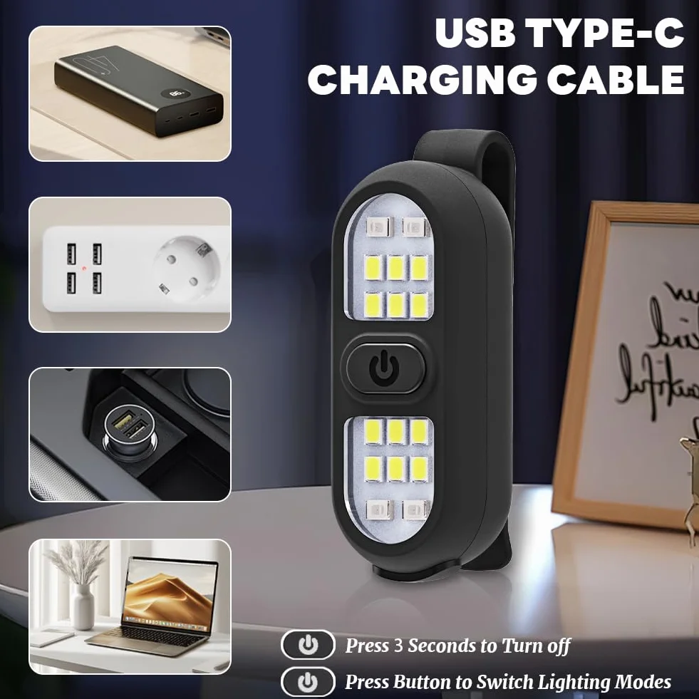 flintronic Lampa LED z klipsem 450 lumenów 4 tryby oświetlenia USB ładowana czarna