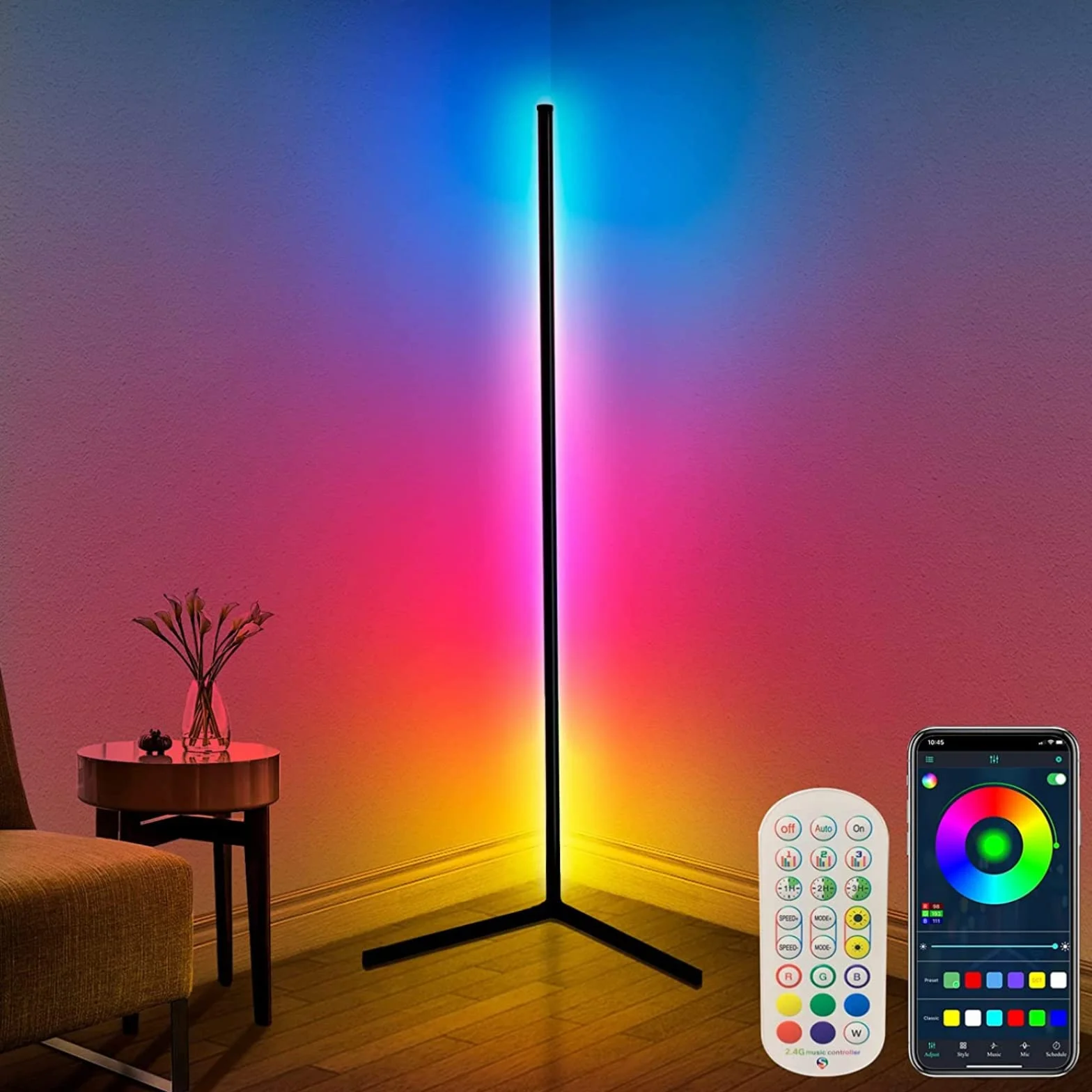 DeeprBling Lampa Podłogowa LED 165 cm ściemnialna RGB 16 Milionów Kolorów Synchronizacja Muzyki Timer