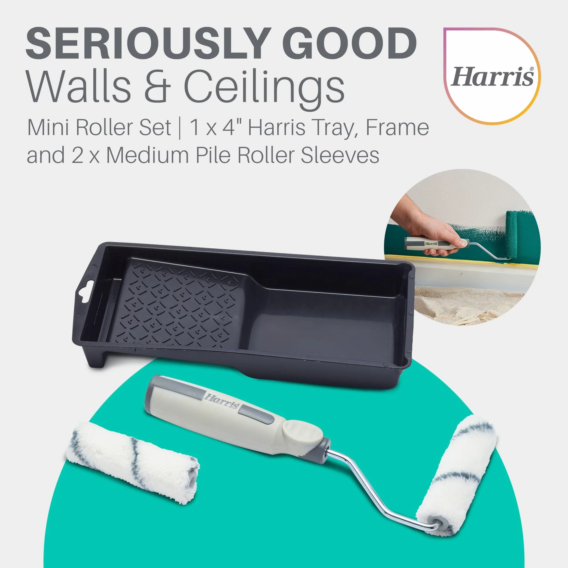 Harris mini zestaw ściany i sufity 10 cm, taca, 4 ramy, 8 średnie runo tulejki rolkowe