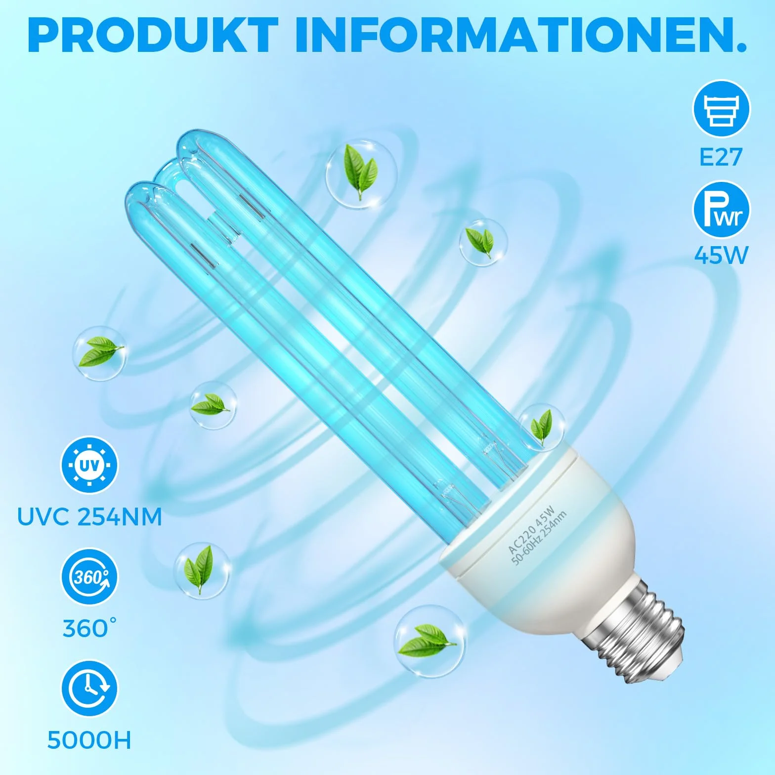 Lampa do dezynfekcji ozonu 45 W E27 UV bakteriobójcza ozonowa do szkoły hotelu szpitala