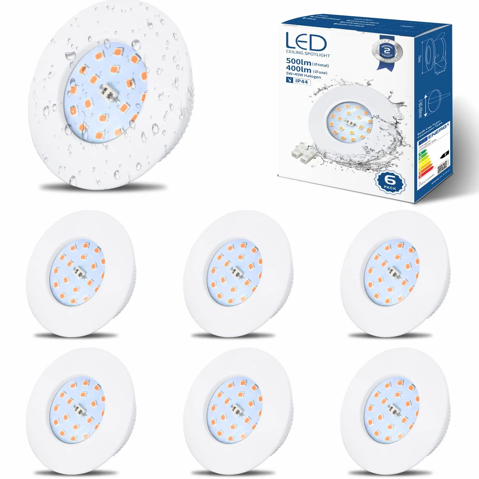 Lampy sufitowe LED do zabudowy IP44 5W 500lm 240V ultracienkie biel