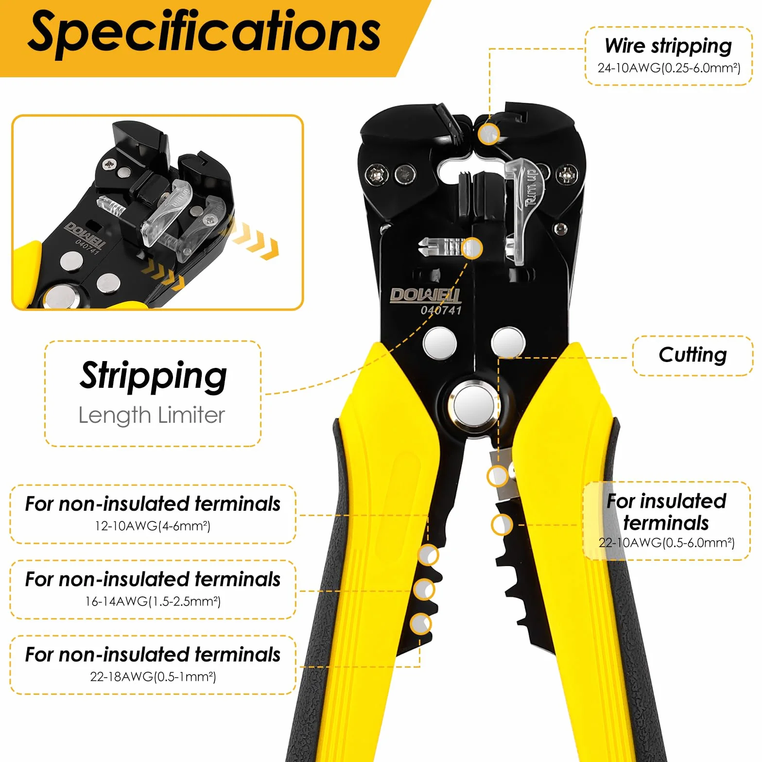 DOWELL Automatyczny stripper drutu 10-24 AWG 3-w-1 narzędzie do strippingu cięcia zaciskania
