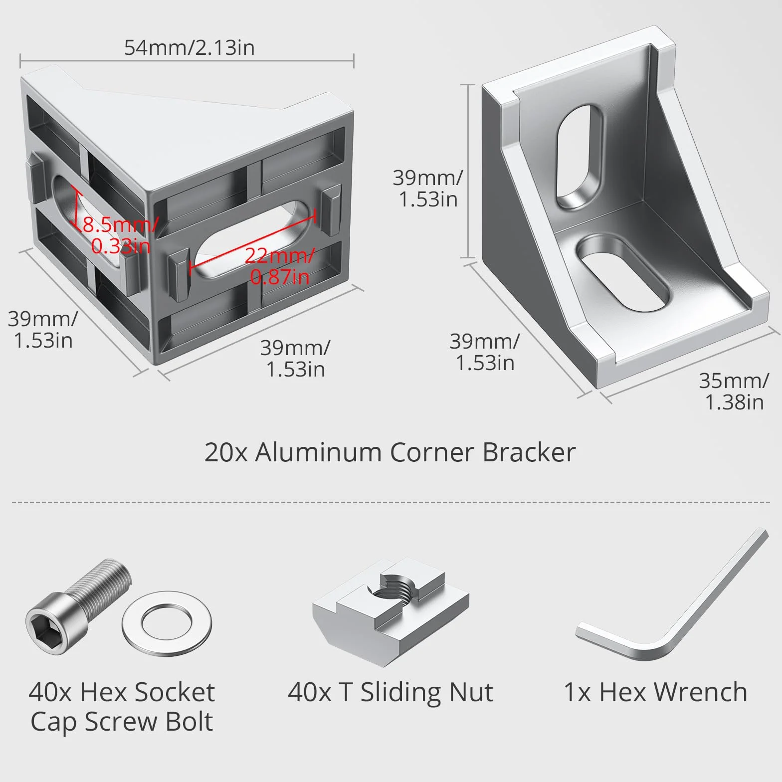 Justech łącznik kątowy aluminiowy do profilu 3030 rowek 8