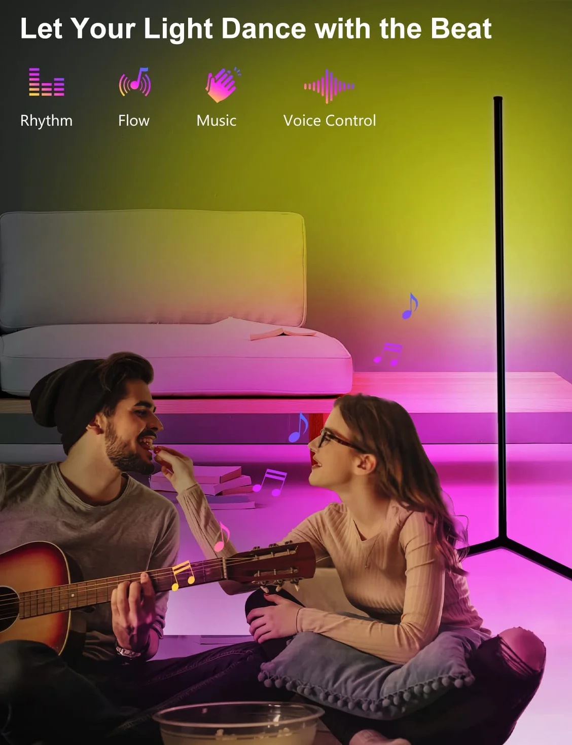 DeeprBling Lampa Podłogowa LED 165 cm ściemnialna RGB 16 Milionów Kolorów Synchronizacja Muzyki Timer