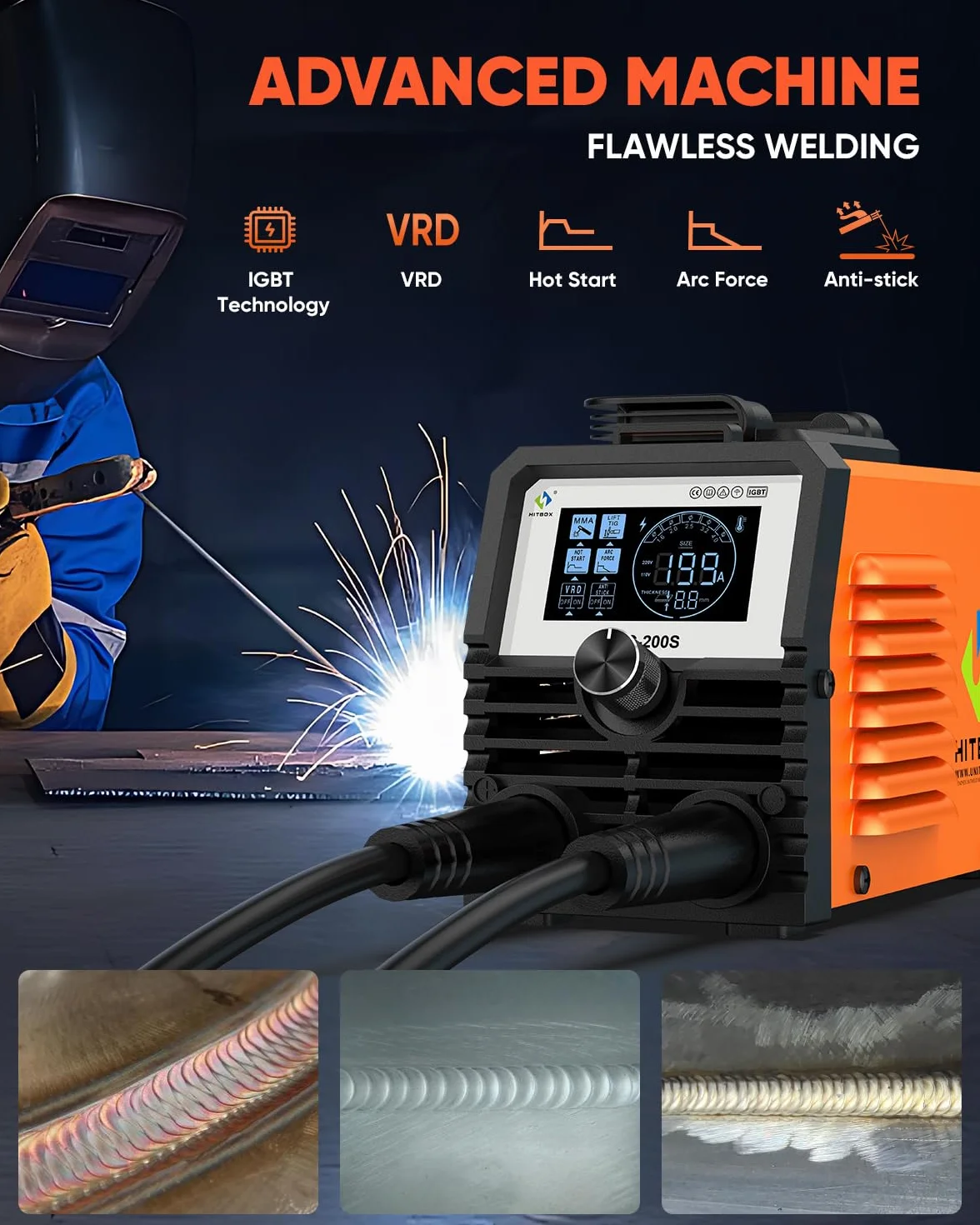 HITBOX Przenośny Spawarka Inverter 200A 2w1 MMA/Lift TIG ARC200S