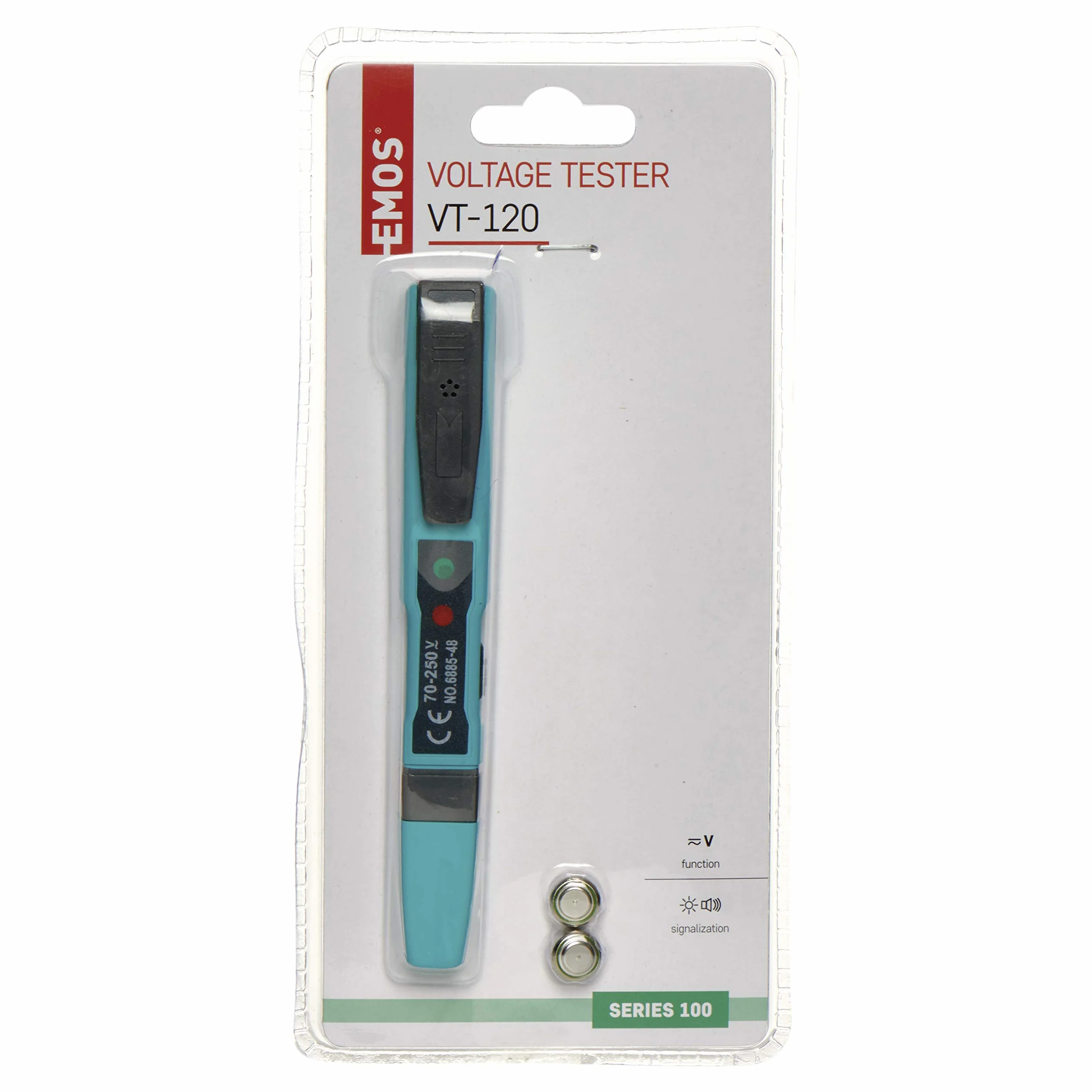 EMOS M0048 bezdotykowy tester napięcia, mini tester napięcia ze wskaźnikiem polaryzacji, 0 V-250 V/AC/DC/baterie w zestawie