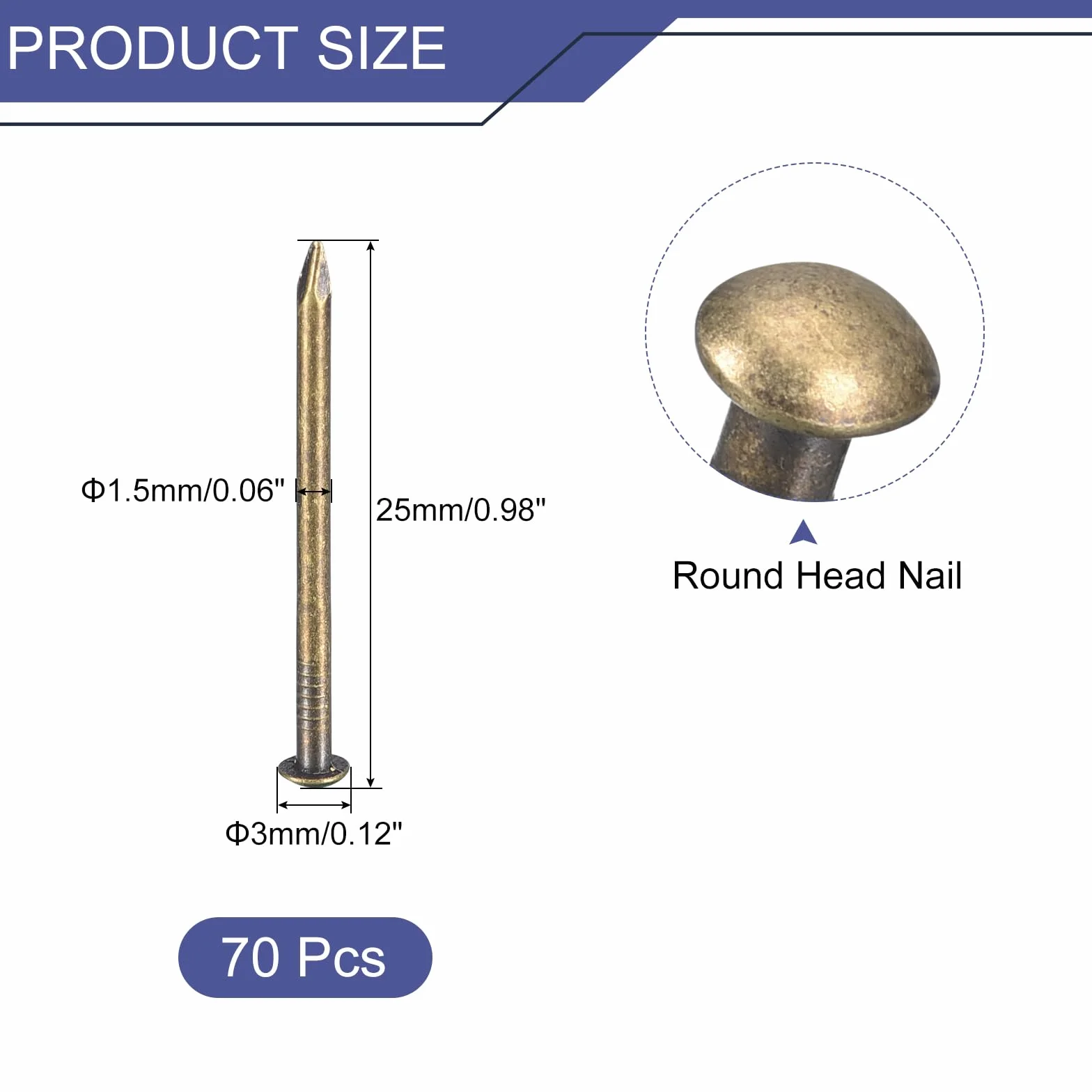 Mosiężne gwoździe 1,5 x 25 mm 70 sztuk do drewna DIY
