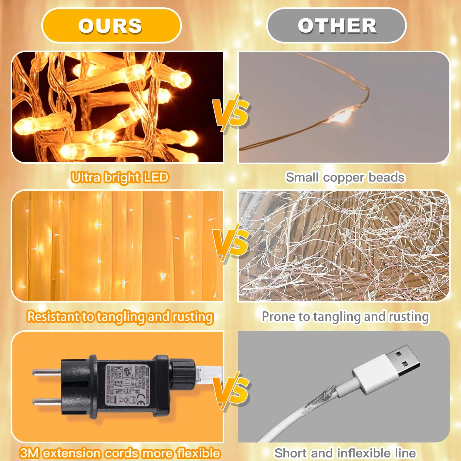 Elegear Zewnętrzna Kurtyna Świetlna 6m x 3m 600 Led IP44 8 Trybów Świecenia Ciepła Biel