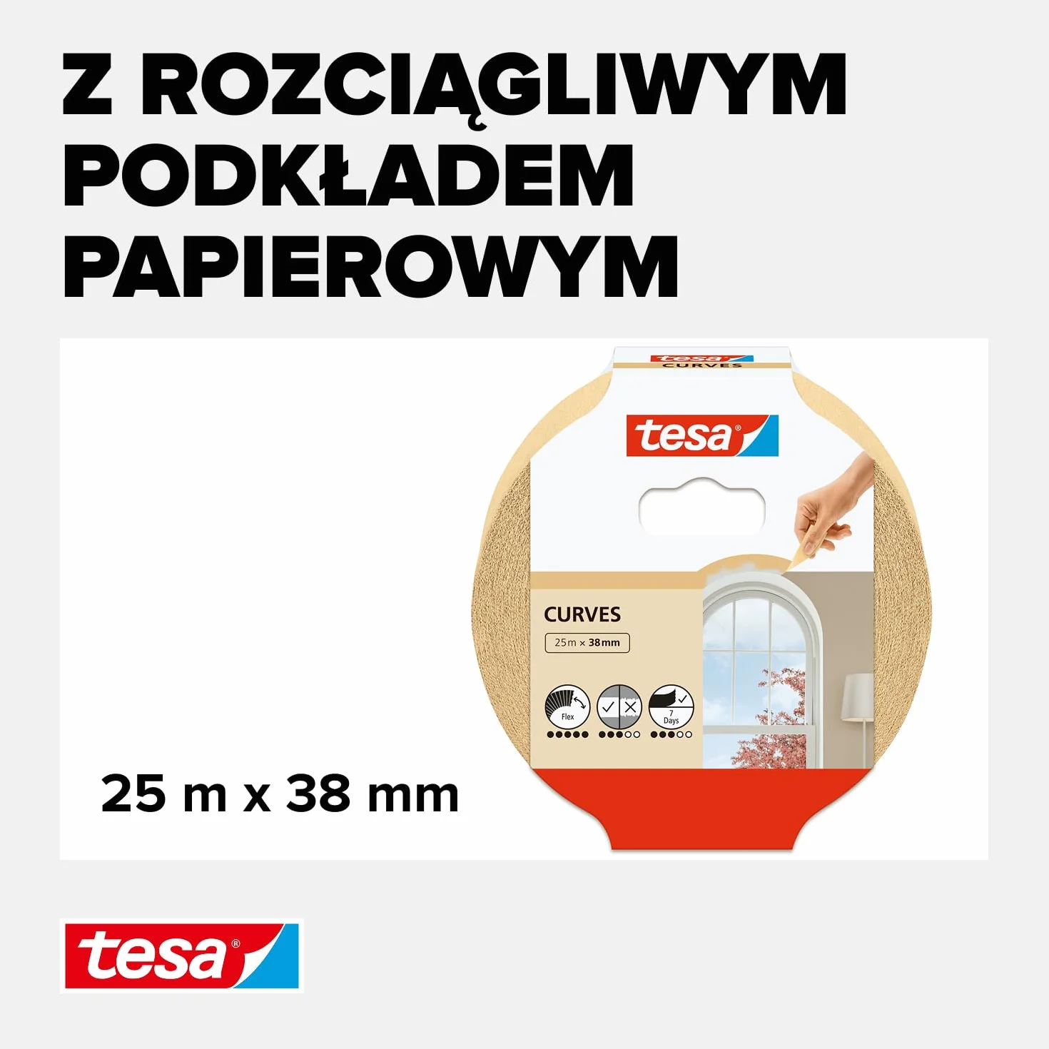 tesa CURVES taśma malarska 25m x 38mm do krzywizn i nieregularnych kształtów