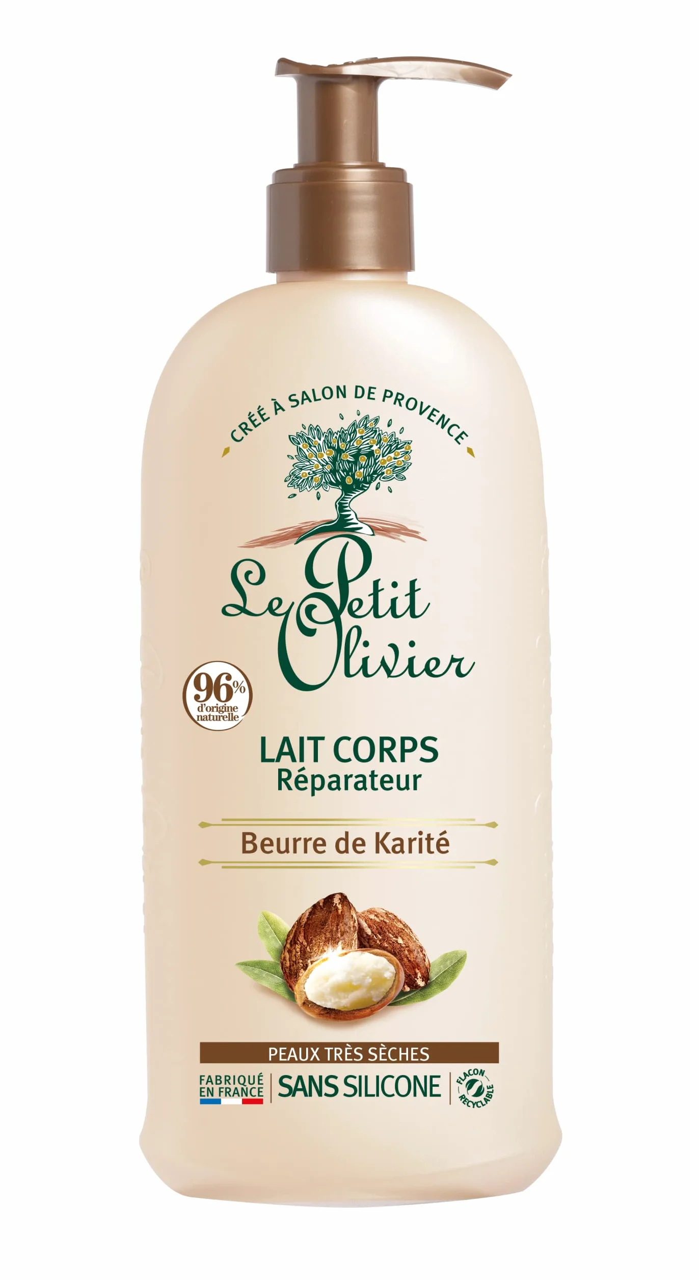 THE PETIT OLIVIER - Naprawcze mleko do ciała - Masło shea - Odżywa, naprawia i nawilża - Bardzo sucha skóra - 96% pochodzenia naturalnego - Bez silikonu - Wyprodukowano we Francji - 250 ml