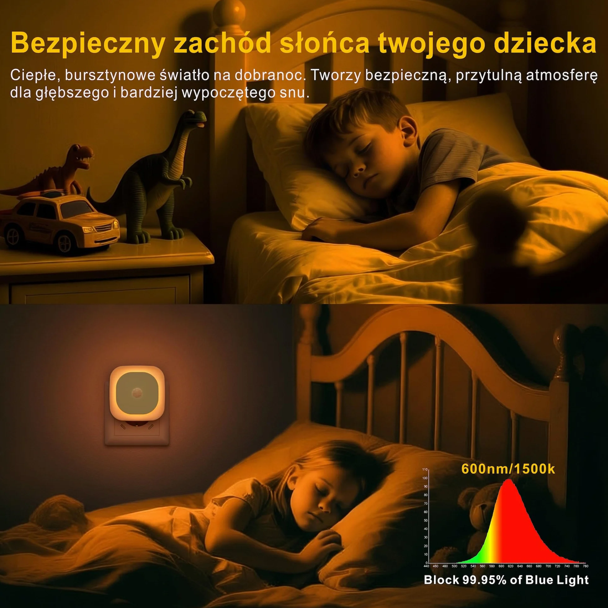 YUNLEX Lampki nocne 2 sztuki ściemniana z czujnikiem ruchu światło pośrednie automatyczne gniazdko dla niemowląt pokoju dziecięcego sypialni korytarza schodów Amber
