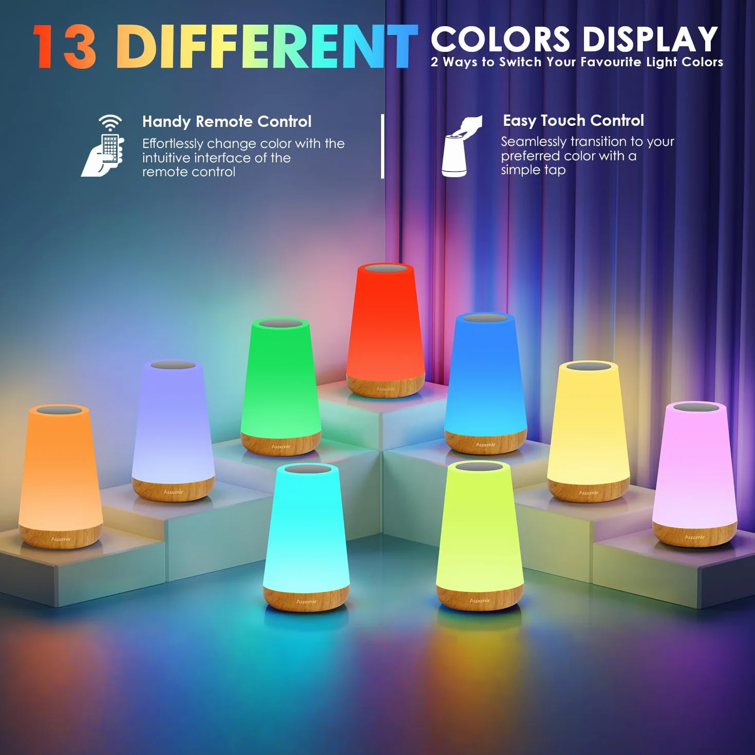 Auxmir Lampka nocna LED dotykowa RGB ściemniana USB przenośna do sypialni salonu
