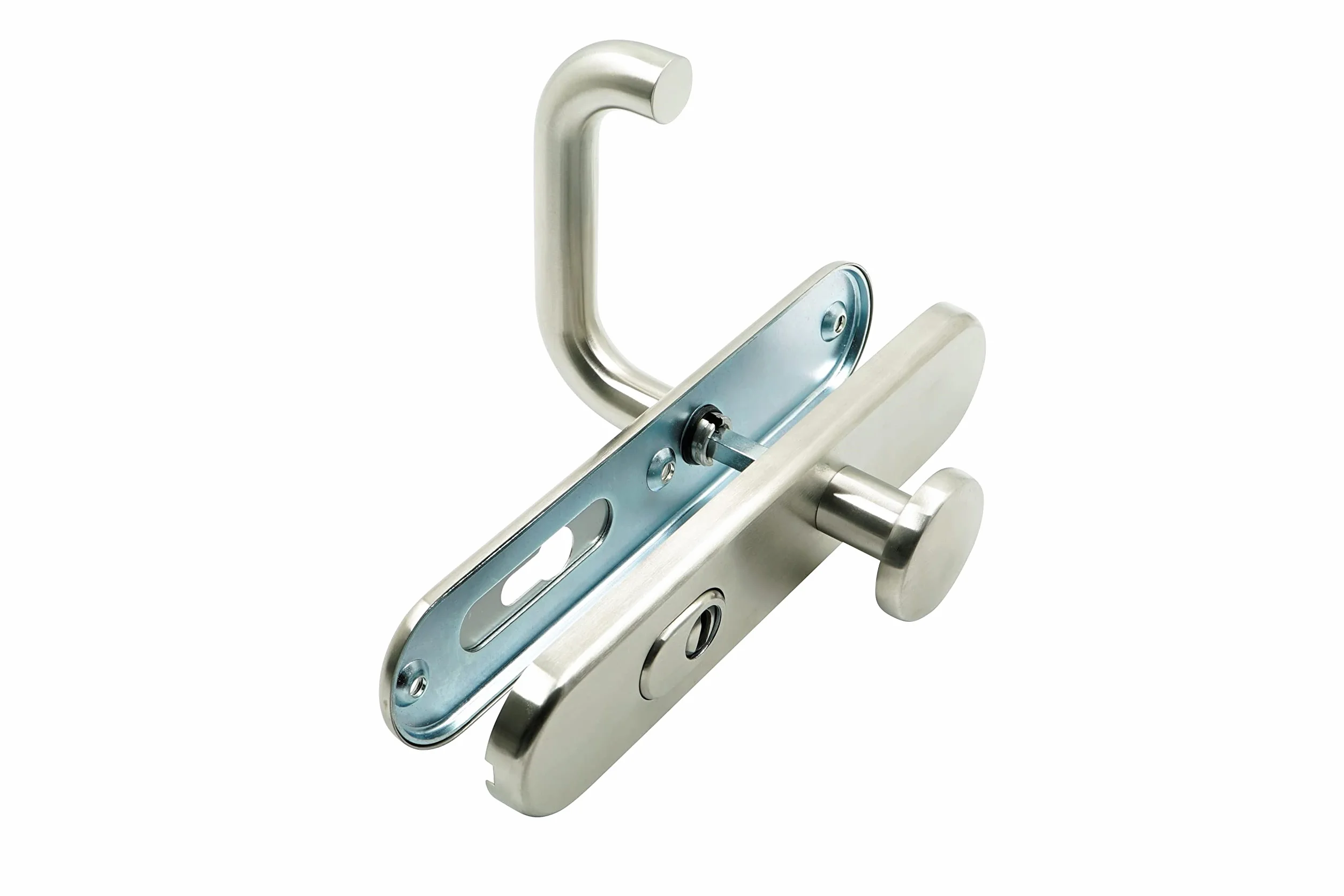 Okucie ochronne drzwi wejściowe cylinder profilowy szyld 72 mm stal szlachetna zestaw klamek