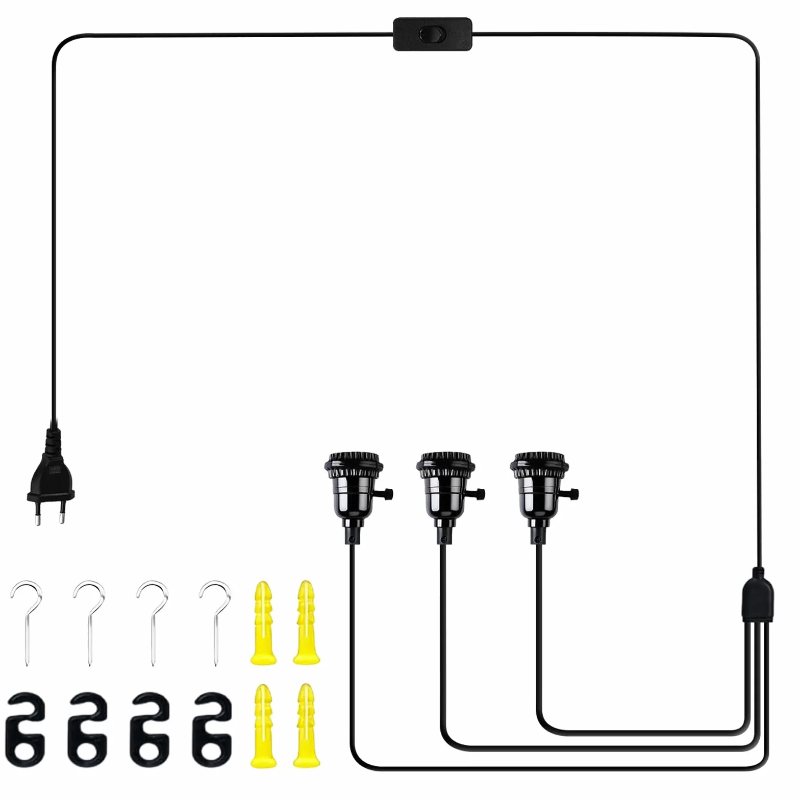 Lampa wisząca industrialna E27 z wtyczką i przełącznikiem, kabel 1,8 m