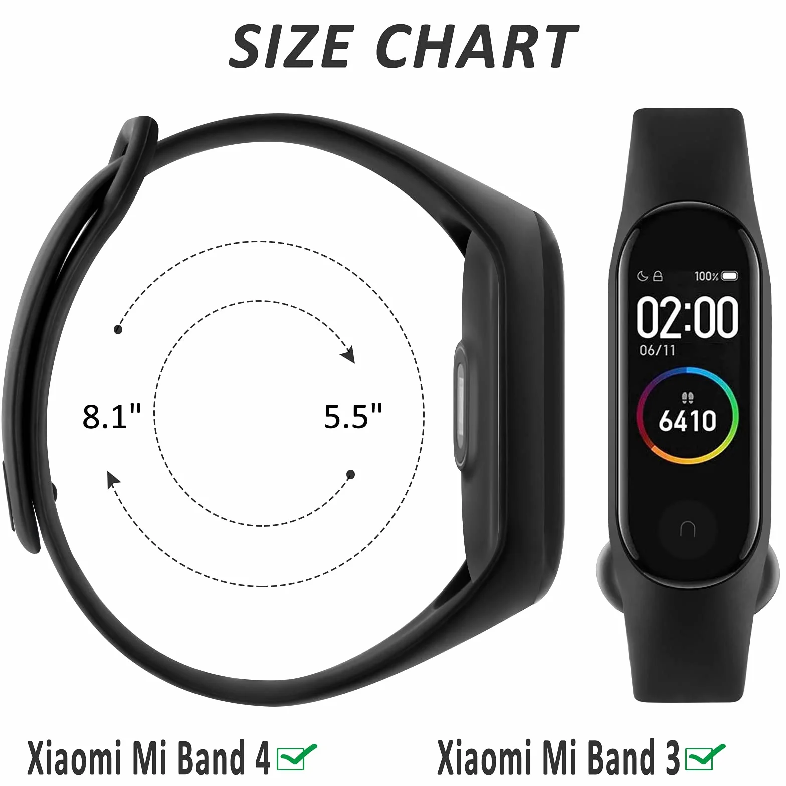 Bransoletka kompatybilna z Xiaomi Mi Band 4 / Xiaomi Mi Band 3, zapasowy pasek silikonowy, wodoszczelny, do Xiaomi Mi Band 4 / Mi Band 3 (czarny/czarny)