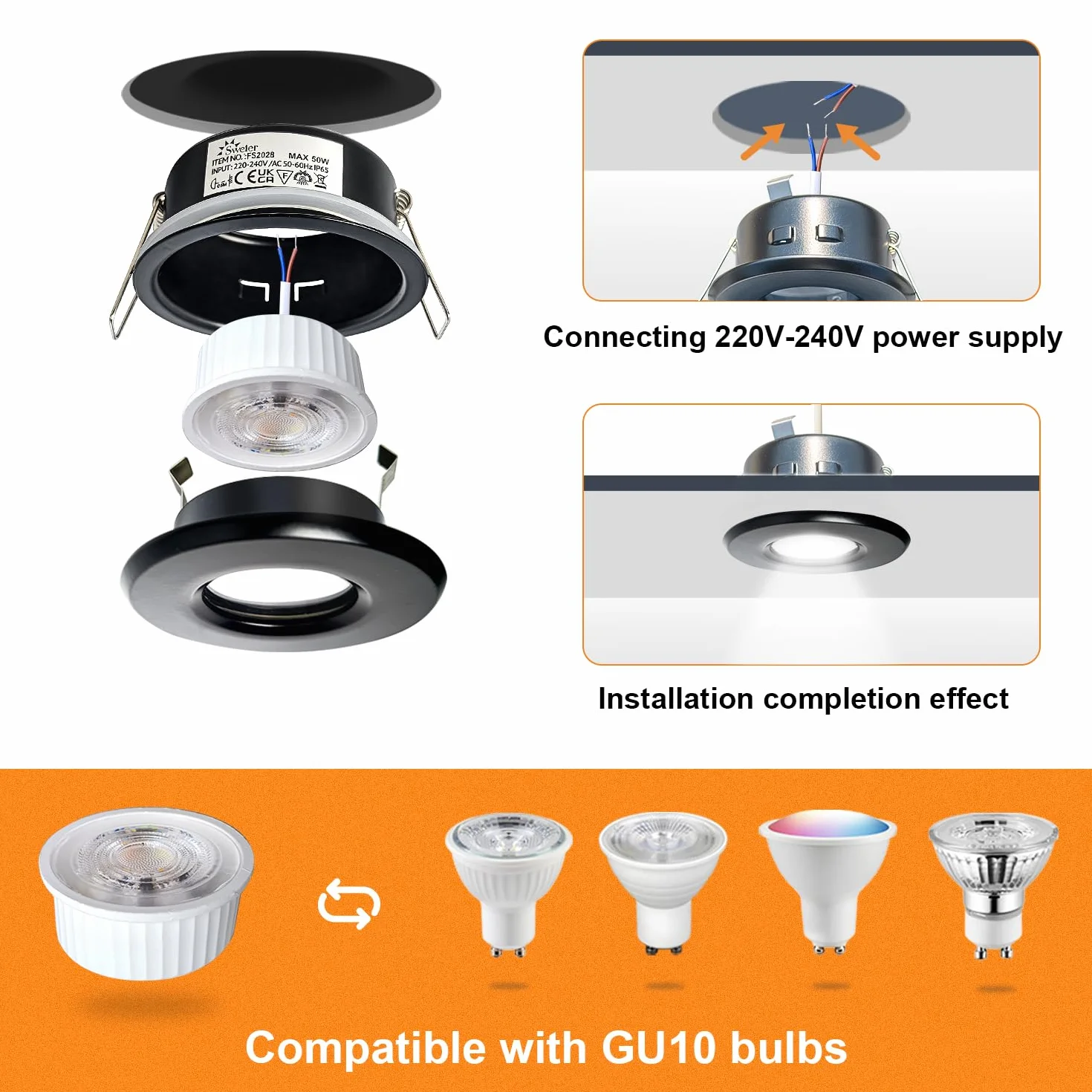 Reflektor LED Wpuszczany Ściemnialny 6W 680LM IP65 Ciepła Biel 3000K Neutralna 4000K Zimna 6000K Czarny 3 szt