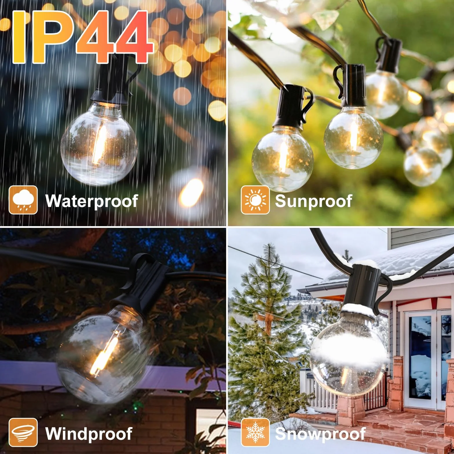 Quntis Girlanda Solarna 12M/41ft 15+1 Żarówek LED 8 Trybów Jasności IP44 Ciepły Biały