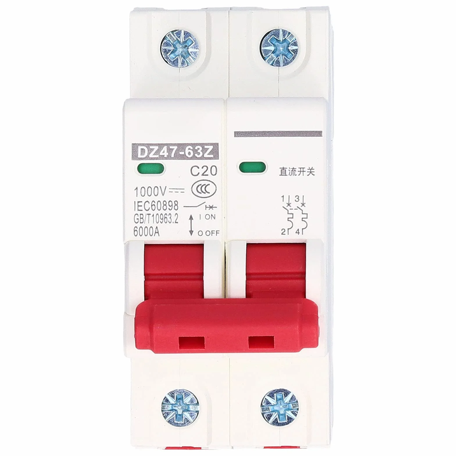 Wyłącznik Miniaturowy DC 2P 1000V 20A Solarny Izolator Fotowoltaiczny C20
