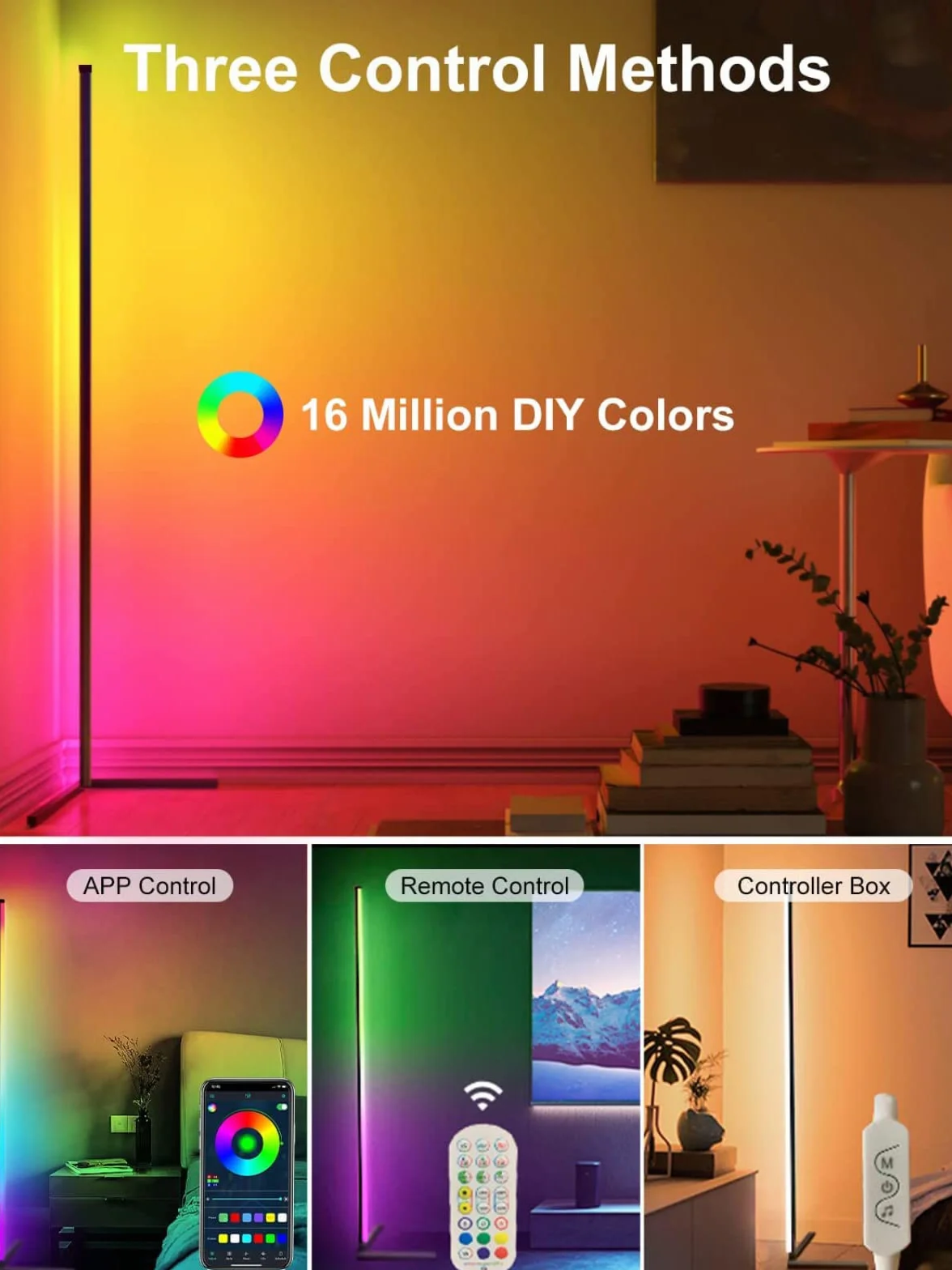 DeeprBling Lampa Podłogowa LED 165 cm ściemnialna RGB 16 Milionów Kolorów Synchronizacja Muzyki Timer