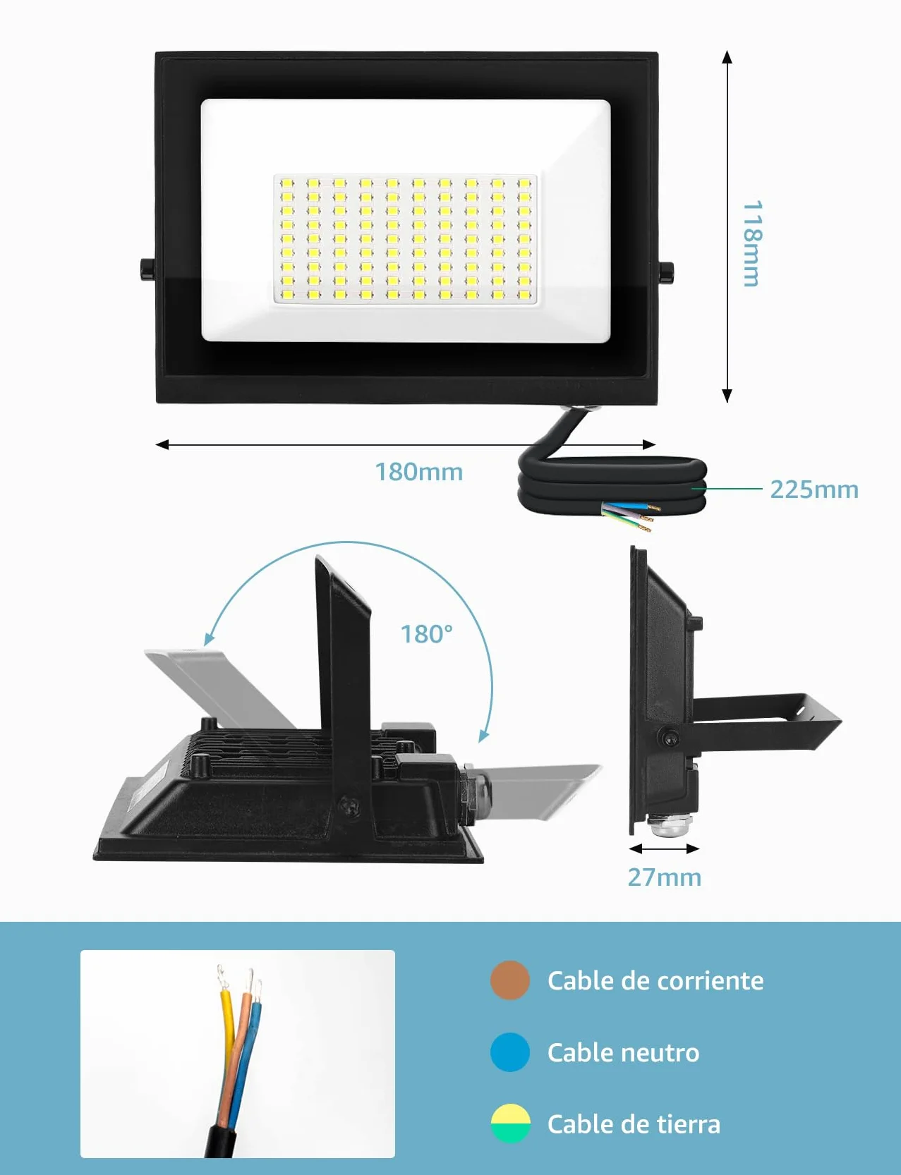 ãAigostar Projecteur LED Extérieur 50W 4300lm Projecteur Exterieur LED Blanc Froid 6500K IP65 Imperméable pour Jardin,Patio,Cour,GarageÓ