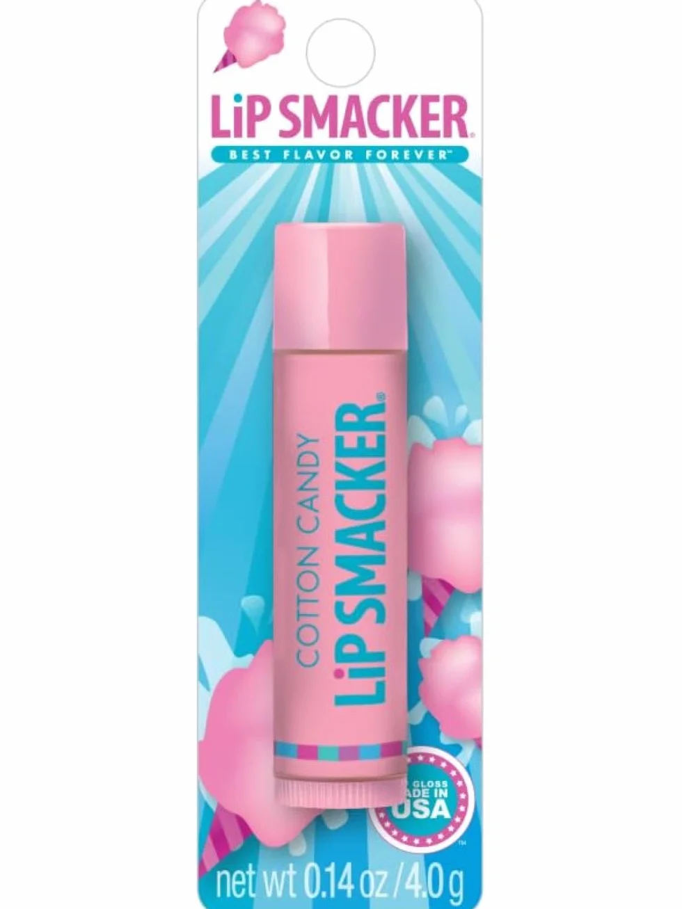 Lip Smacker Bawełniana Cukierkowa Jednostka, Balsam do Ust dla Dzieci, Bezpieczny w Użyciu i Bezbarwny dla Naturalnego Wykończenia, Smak Bawełnianej Cukierkówki