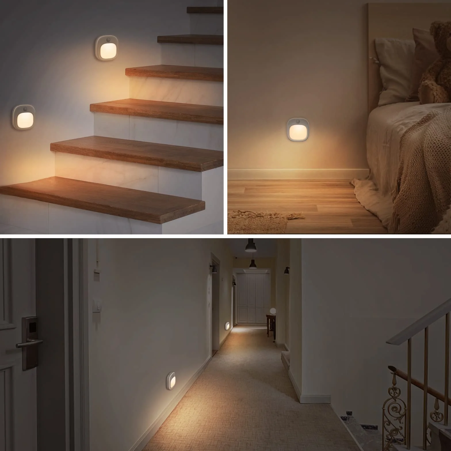 Lampki Nocne, [2 Sztuki] Ladowana Przez USB, 3 Kolory Lampki Nocne Led z Czujnikiem Ruchu, 15%-100% Sciemniania, Lampki Nocne dla Dzieci na Schody, Korytarz, Pokój Dziecięcy, Sypialnię